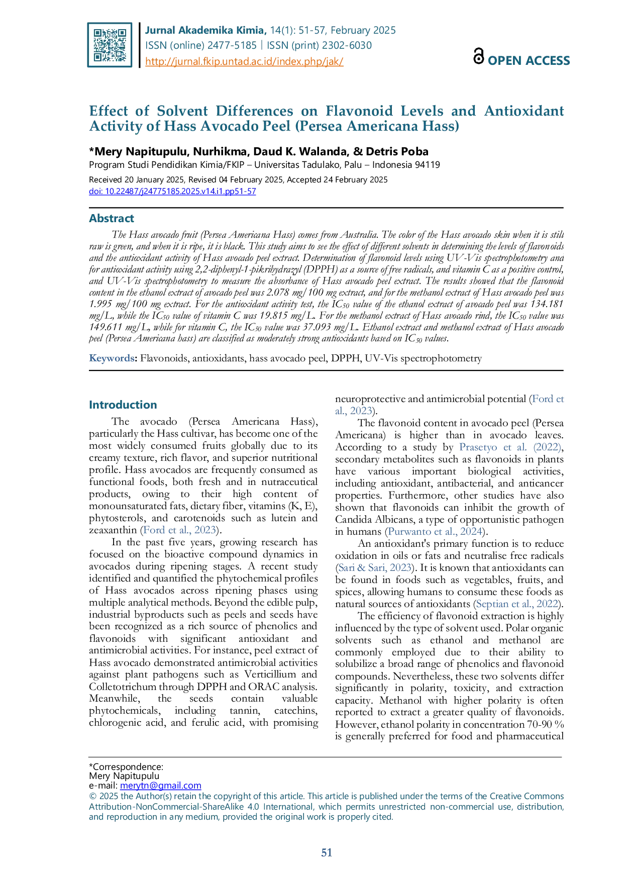 JURIS Effect Of Solvent Differences On Flavonoid Levels And Antioxidant Activity Of Hass Avocado Peel Persea Americana Hass