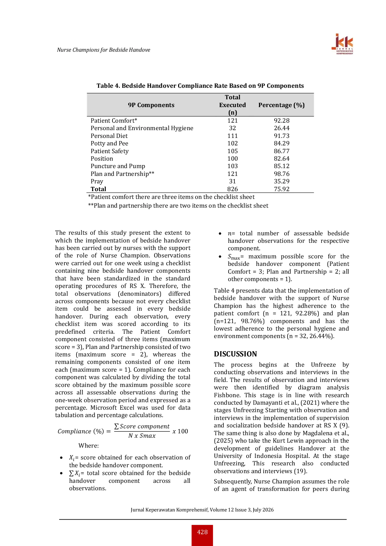 JURIS Nurse Champions as Change Agents for Bedside Handover Compliance A Case Study