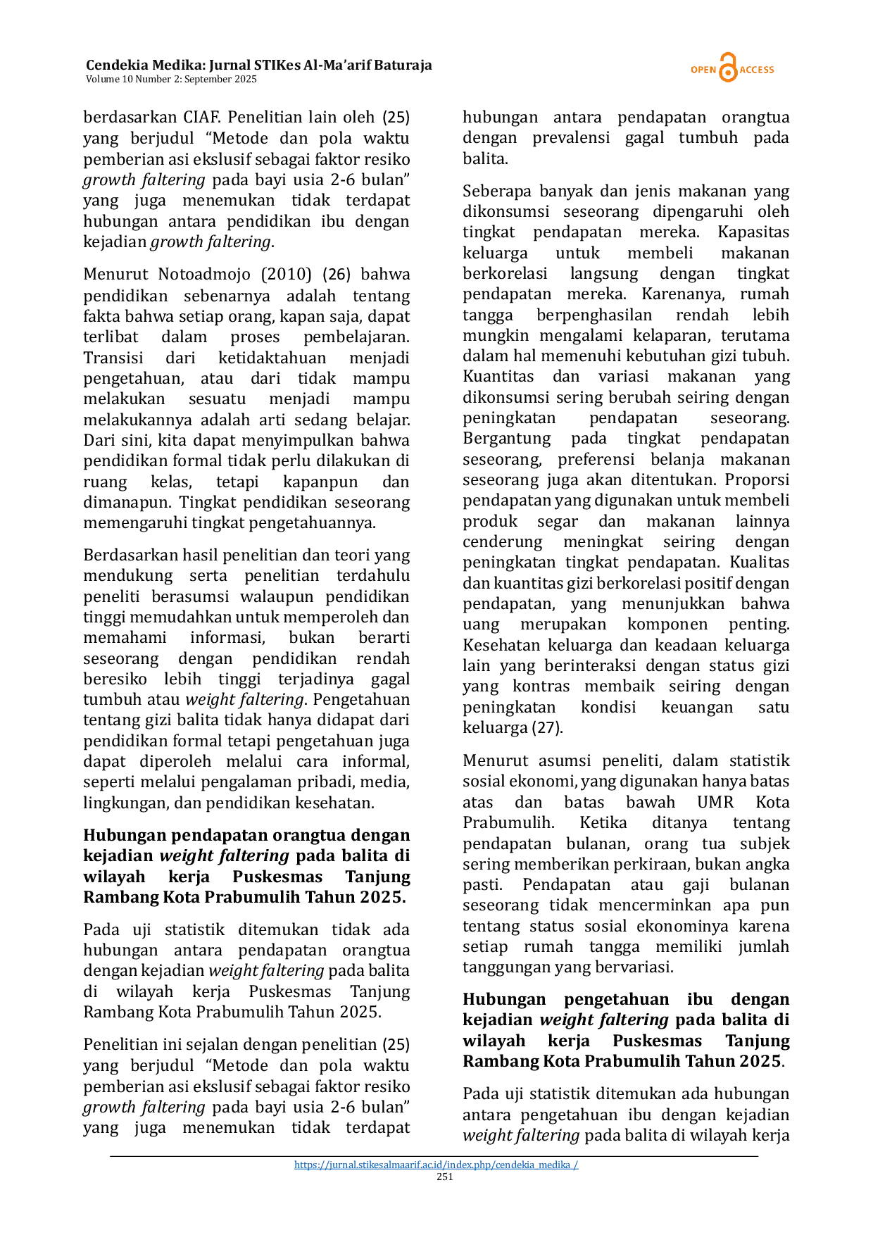 JURIS Analisis Kejadian Weight Faltering Pada Balita Di Wilayah Kerja Puskesmas Tanjung Rambang Kota Prabumulih