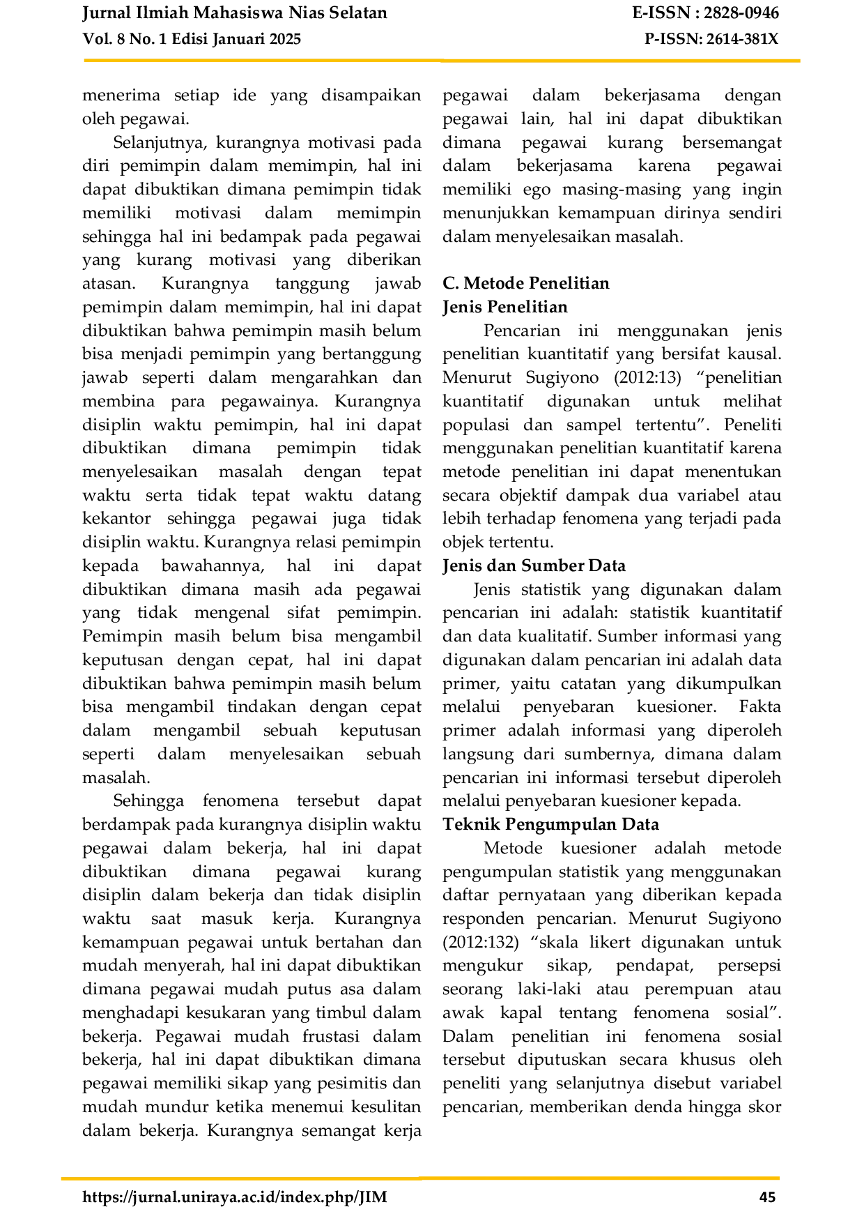 JURIS Pengaruh Gaya Kepemimpinan Terhadap Semangat Kerja Pegawai Di Kantor Camat Idanotae Kabupaten Nias Selatan