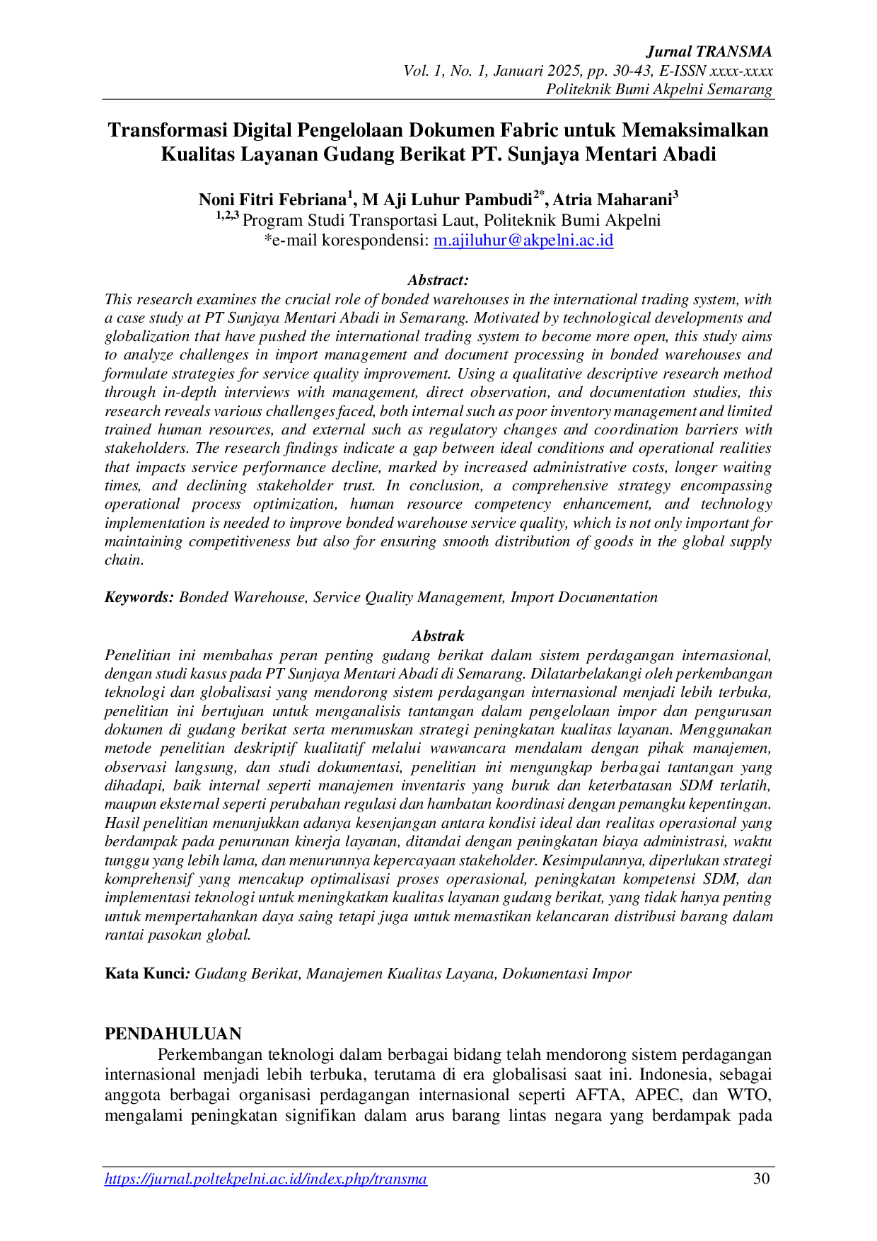 JURIS Transformasi Digital Pengelolaan Dokumen Fabric untuk Memaksimalkan Kualitas Layanan Gudang Berikat PT Sunjaya Mentari Abadi