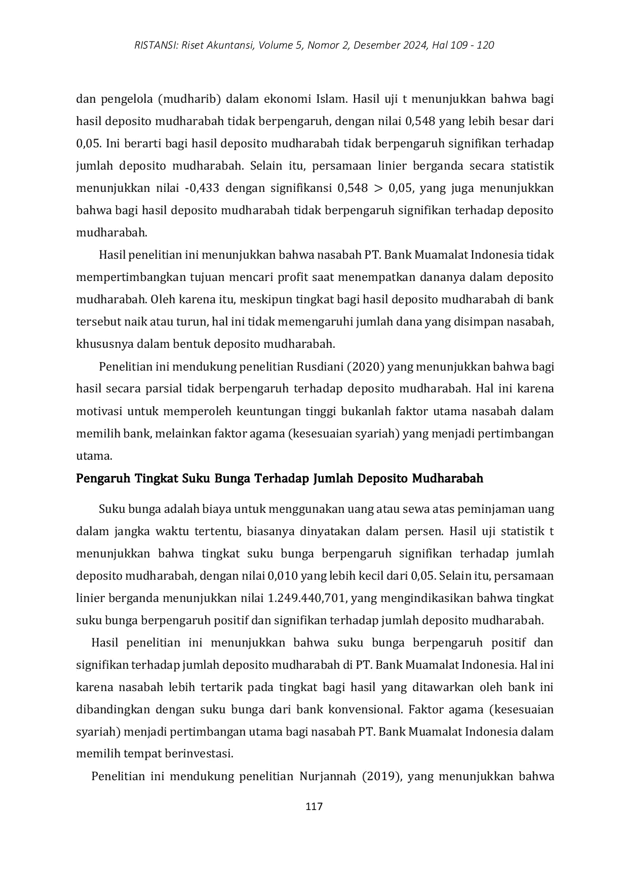 JURIS Analisis Dinamika Bagi Hasil Deposito Mudharabah Suku Bunga Dan Inflasi Terhadap Jumlah Deposito Mudharabah Pada Pt Bank Muamalat Indonesia 2018 2023