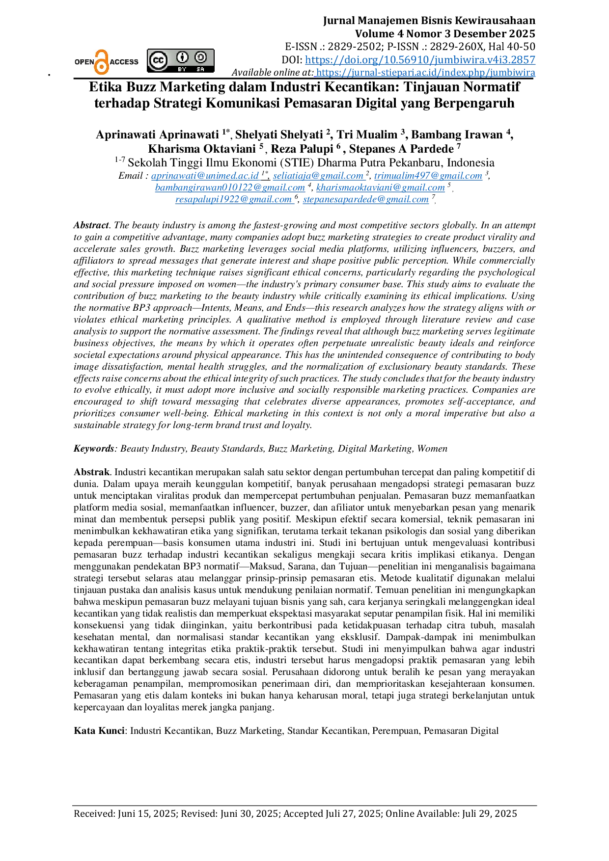 JURIS Etika Buzz Marketing dalam Industri Kecantikan Tinjauan Normatif terhadap Strategi Komunikasi Pemasaran Digital yang Berpengaruh