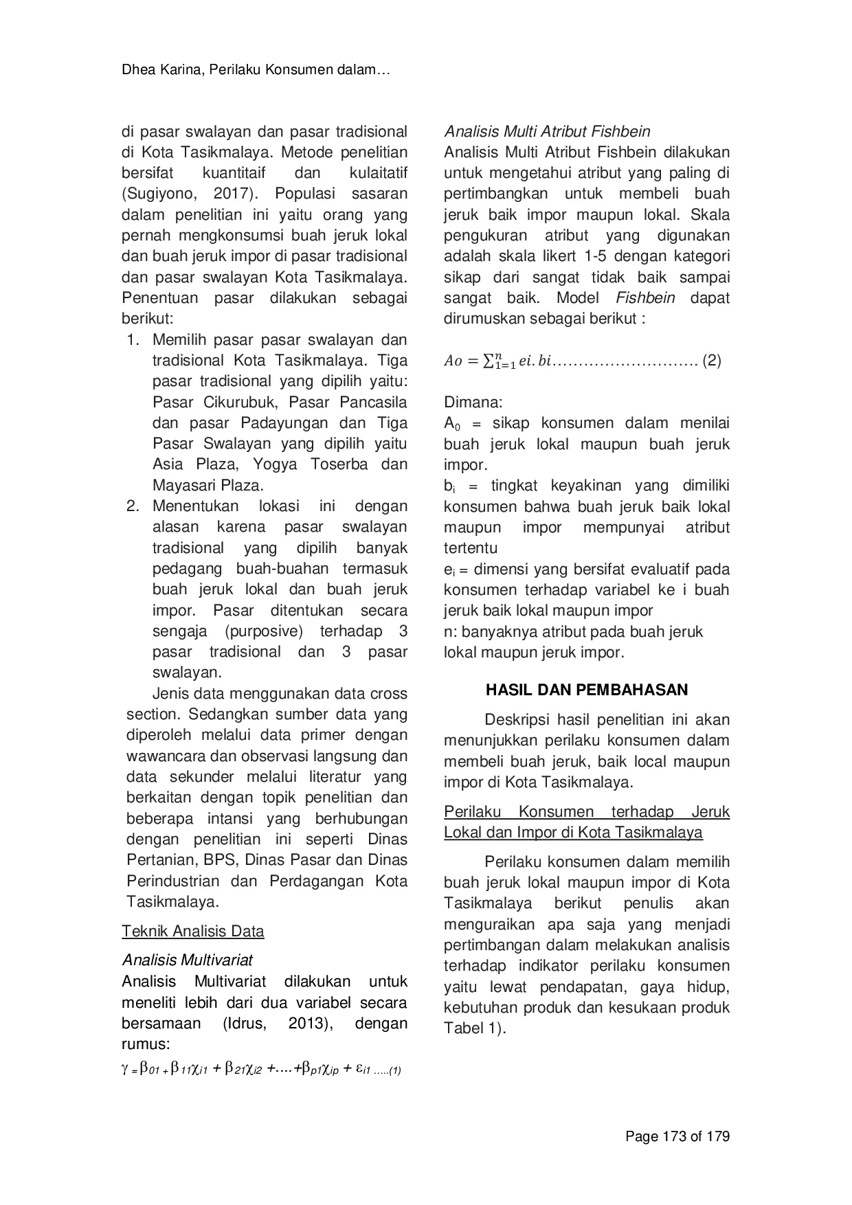 JURIS Perilaku Konsumen Dalam Pengambilan Keputusan Untuk Membeli Buah Jeruk Impor Dan Lokal di Kota Tasikmalaya