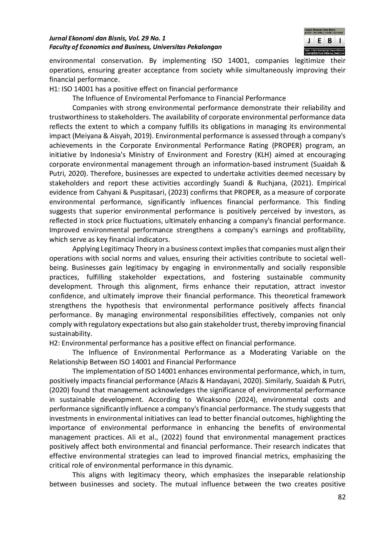 JURIS The Role of ISO 14001 and Environmental Performance in Enhancing Financial Performance