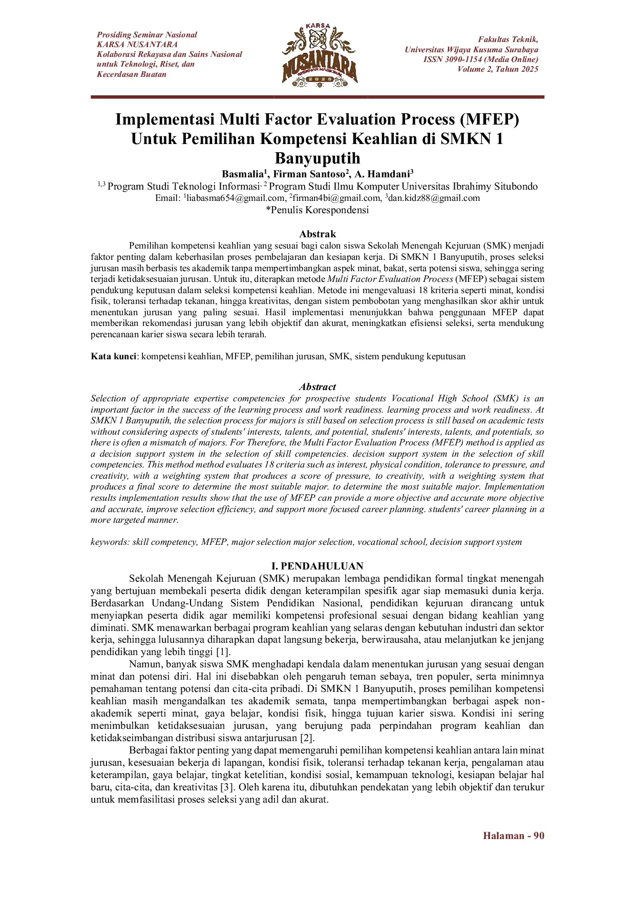 JURIS Implementasi Multi Factor Evaluation Process MFEP Untuk Pemilihan Kompetensi Keahlian di SMKN 1 Banyuputih