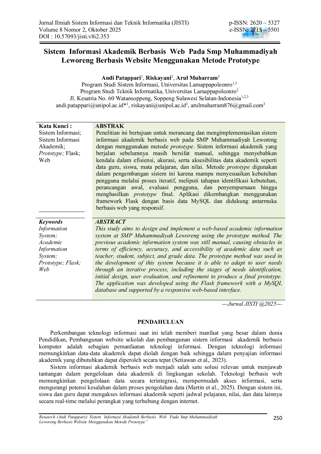 JURIS Sistem Informasi Akademik Berbasis Web Pada Smp Muhammadiyah Leworeng Berbasis Website Menggunakan Metode Prototype
