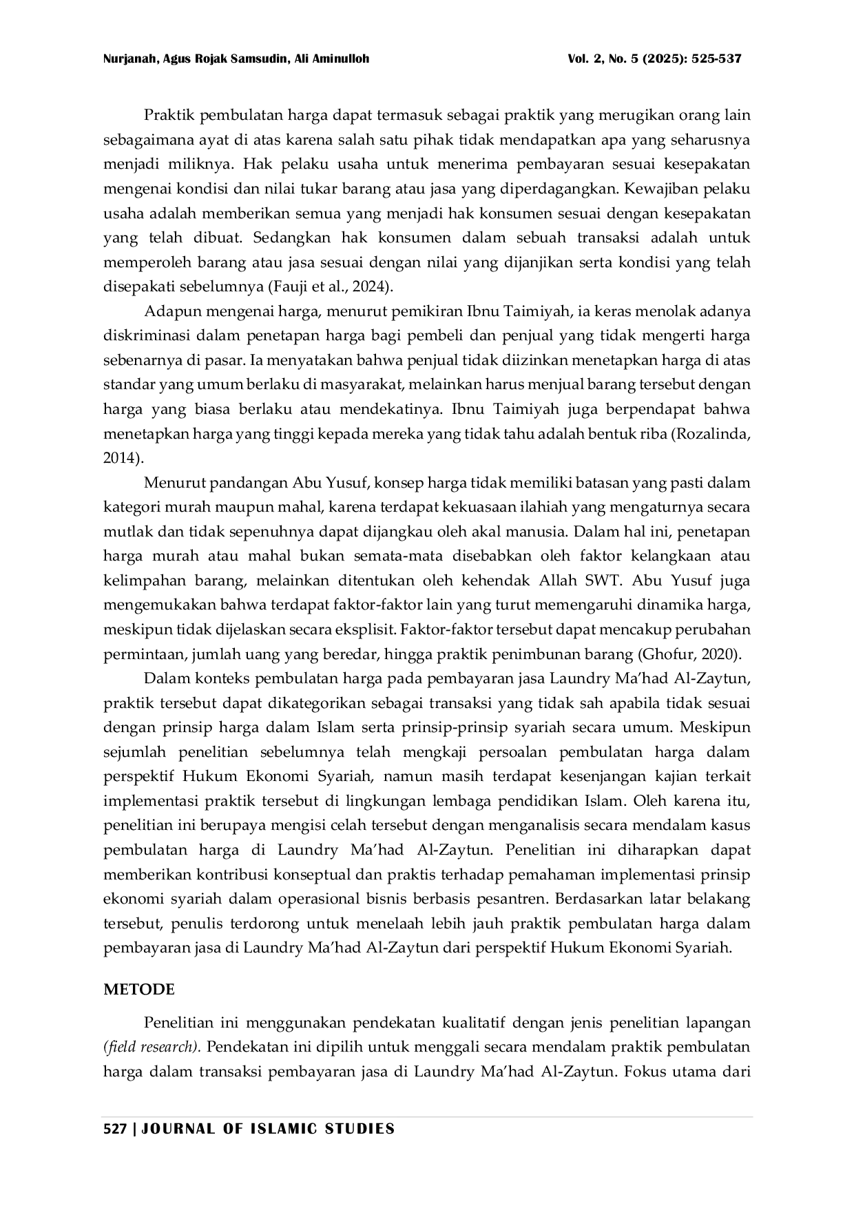 JURIS Tinjauan Hukum Ekonomi Syariah Terhadap Praktik Pembulatan Harga Dalam Pembayaran Jasa Di Laundry Ma had Al Zaytun