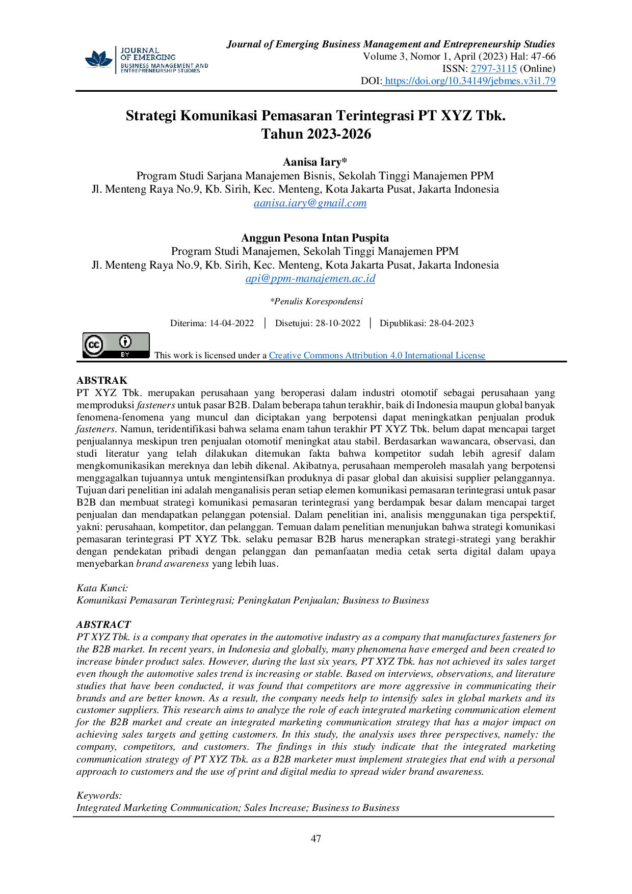 JURIS Strategi Komunikasi Pemasaran Terintegrasi PT XYZ Tbk Tahun 2023 2026