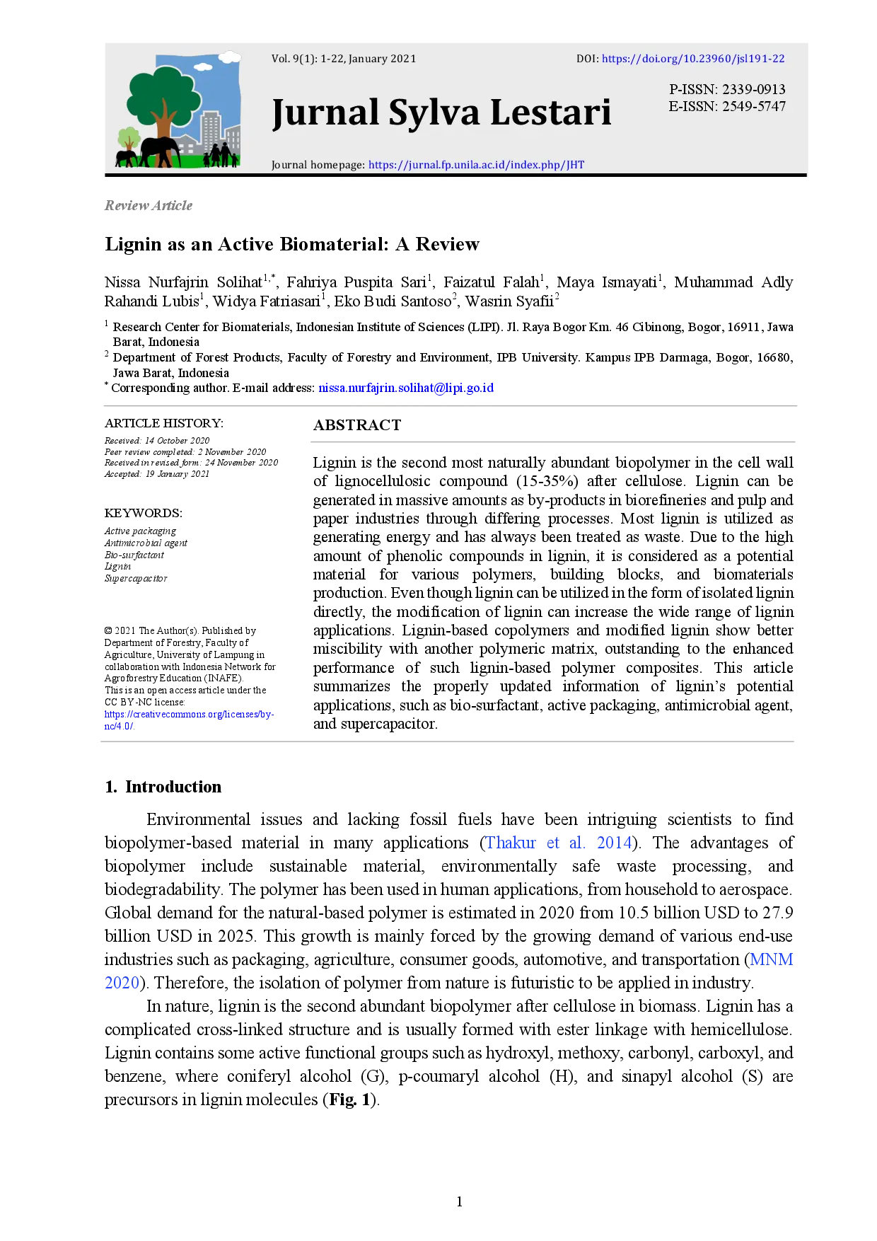 juris Lignin as an Active Biomaterial A Review