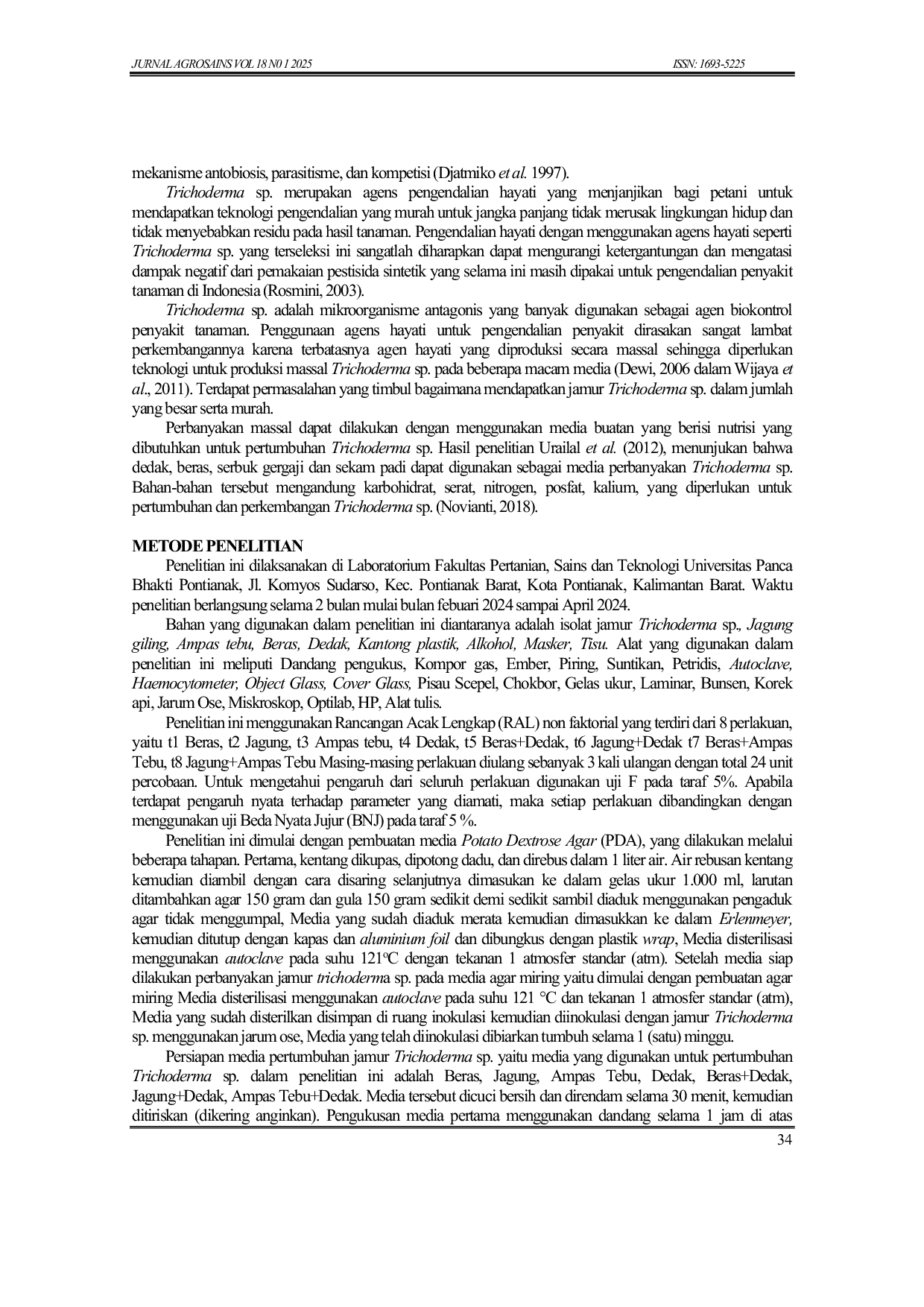 JURIS Pengaruh Jenis Media terhadap Pertumbuhan Jamur Trichoderma sp