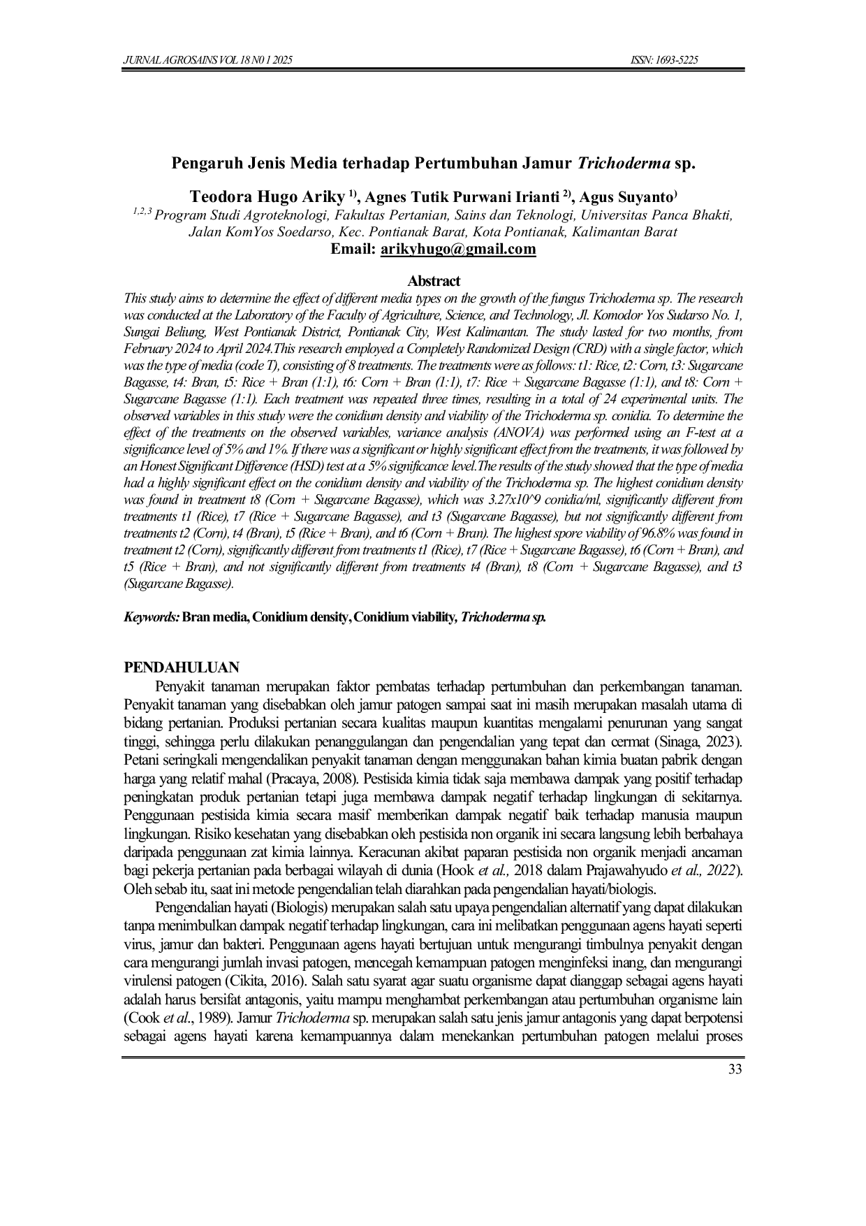 JURIS Pengaruh Jenis Media terhadap Pertumbuhan Jamur Trichoderma sp