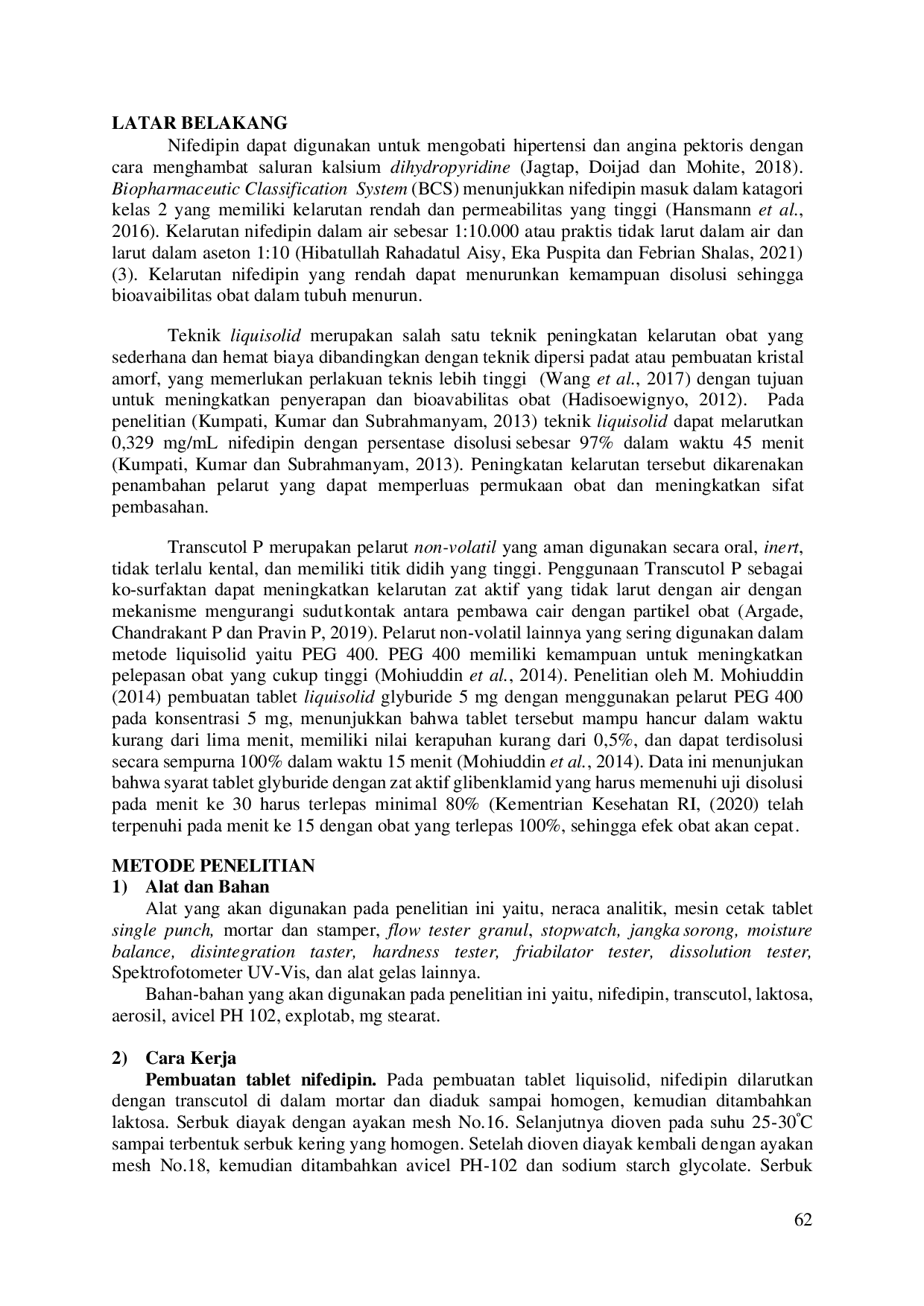 JURIS Pengaruh Transcutol P Dan Peg 400 Dalam Pembuatan Tablet Liquisolid Nifedipin Terhadap Mutu Fisik Dan Disolusi
