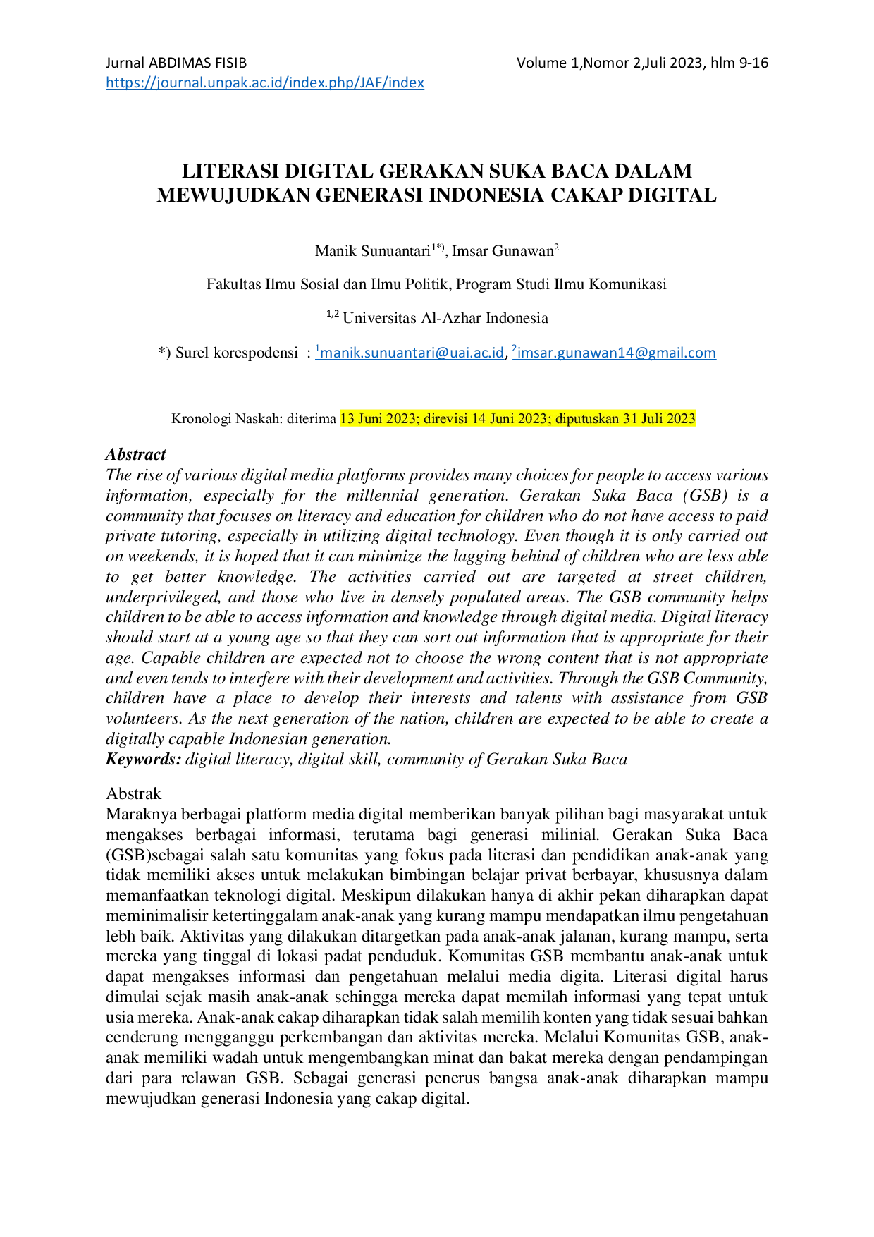 JURIS Literasi Digital Gerakan Suka Baca dalam Mewujudkan Generasi Indonesia Cakap Digital