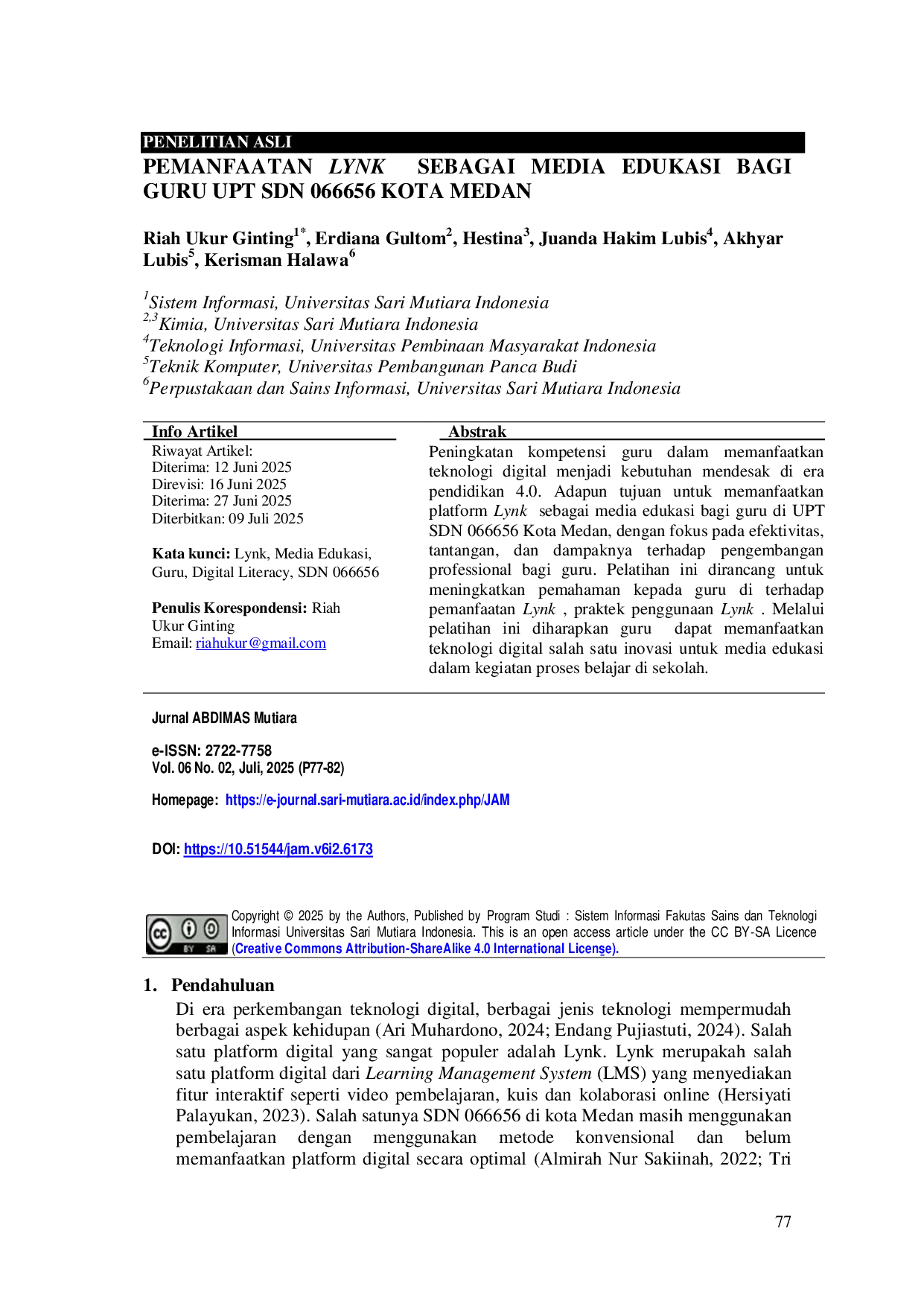 JURIS Penelitian Asli Pemanfaatan Lynk Sebagai Media Edukasi Bagi Guru UPT SDN 066656 Kota Medan