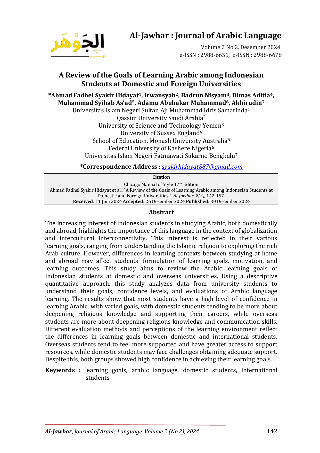 JURIS A Review of the Goals of Learning Arabic among Indonesian Students at Domestic and Foreign Universities