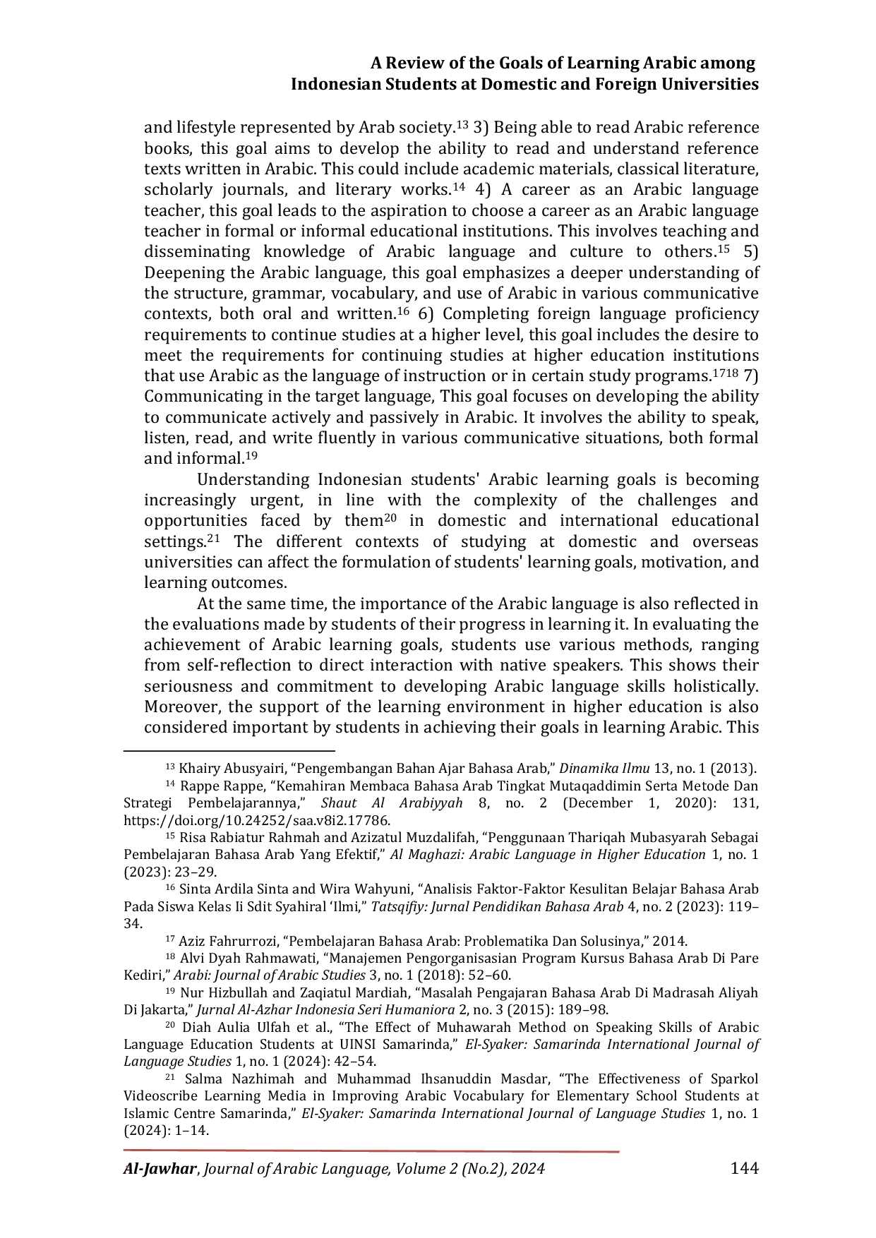 JURIS A Review of the Goals of Learning Arabic among Indonesian Students at Domestic and Foreign Universities