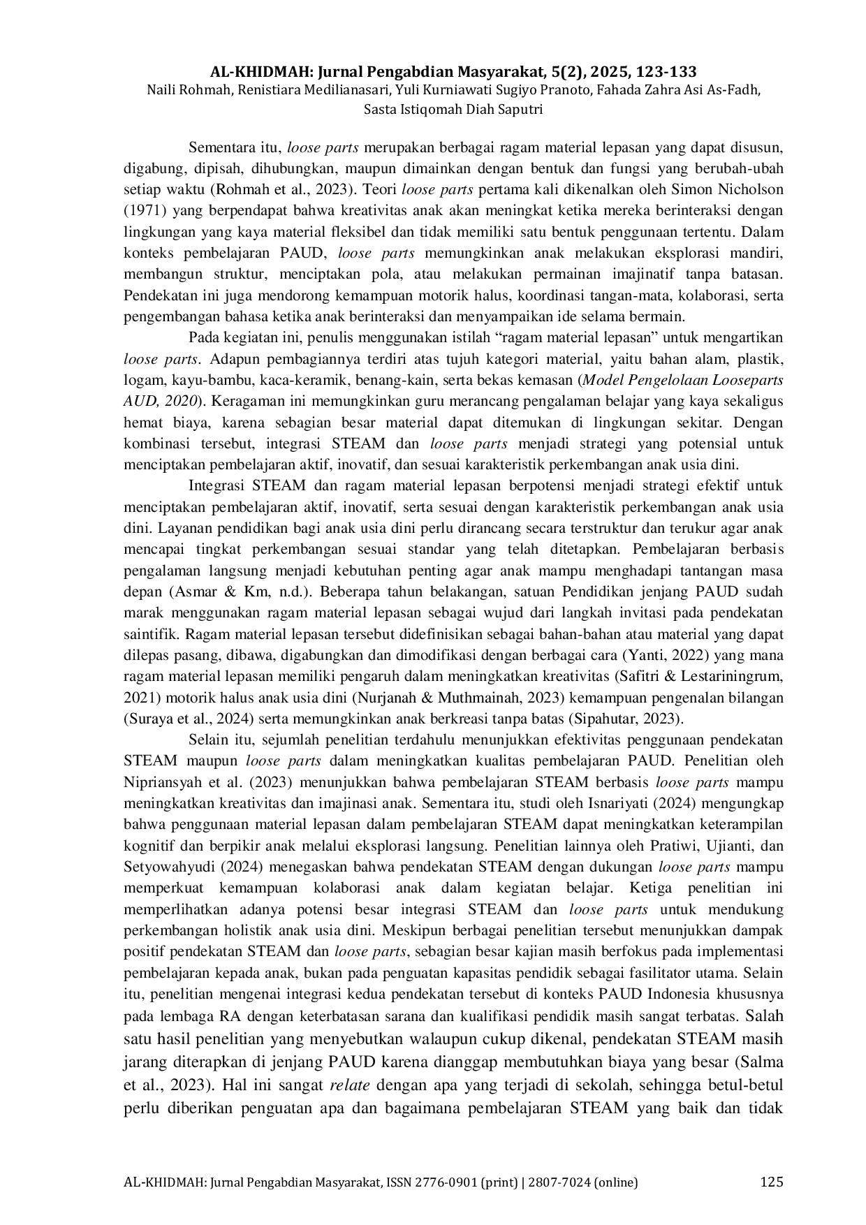 JURIS Penguatan Pembelajaran STEAM Menggunakan Ragam Material Lepasan Bagi Pendidik PAUD