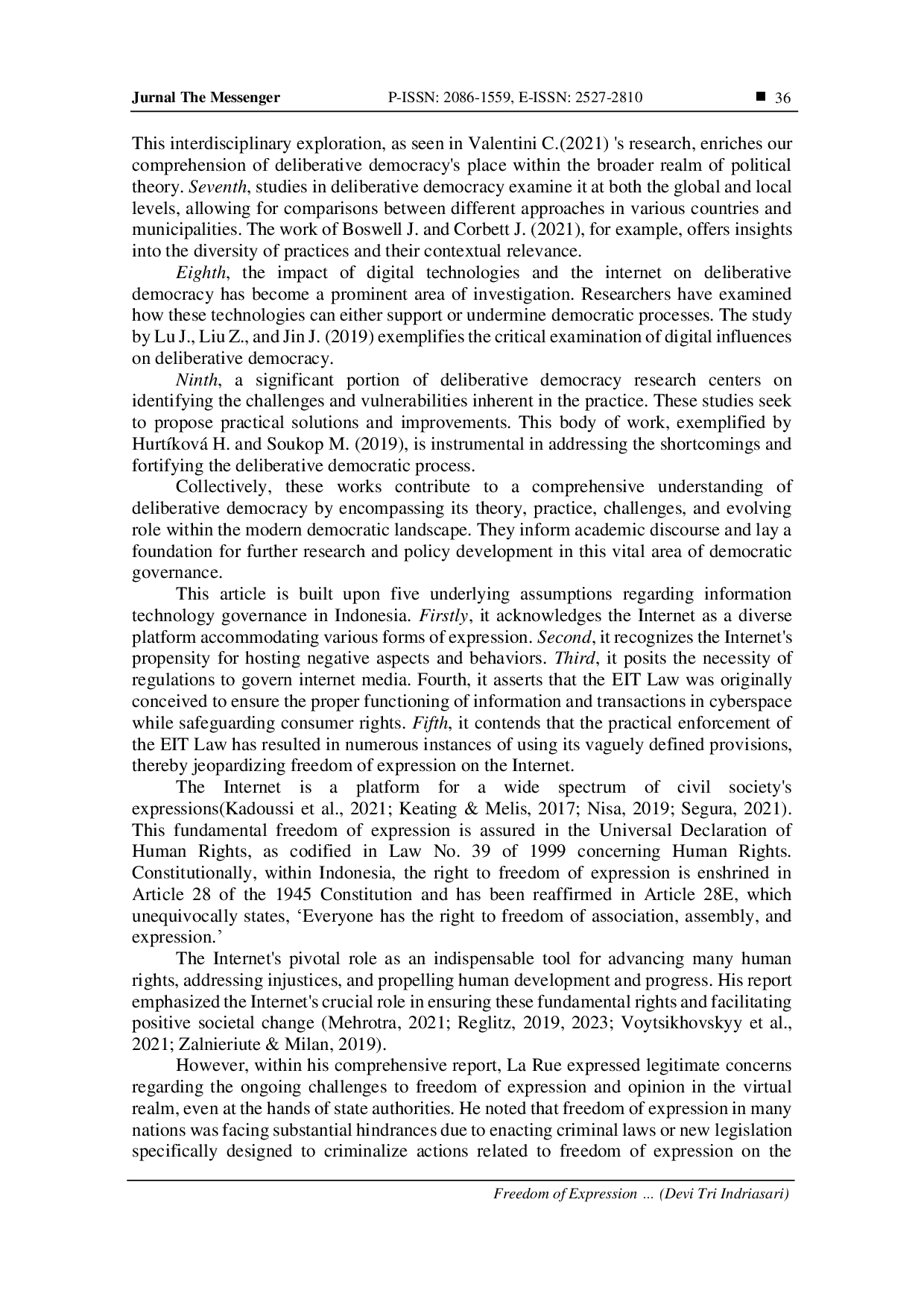 juris Freedom of Expression in Regulatory Pressure Case Study on the Electronic Information and Transaction Law