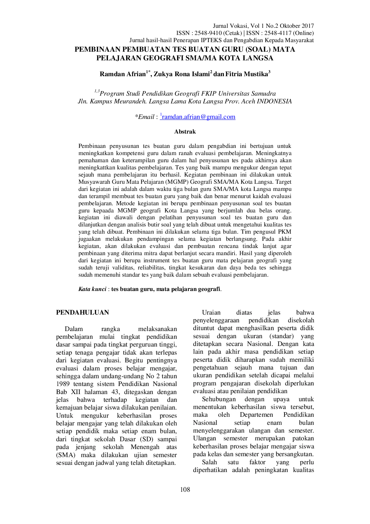 JURIS Pembinaan Pembuatan Tes Buatan Guru Soal Mata Pelajaran Geografi SMA MA Kota Langsa