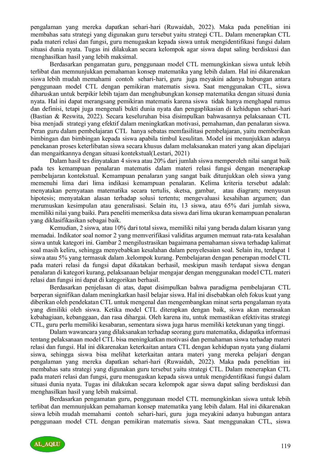 JURIS PENERAPAN PEMBELAJARAN CTL DALAM MENGASAH PENALARAN MATEMATIS SISWA PADA MATERI RELASI DAN FUNGSI Application Of CTL Learning In Honing Students Mathematical Reasoning On Relation and Function Mater