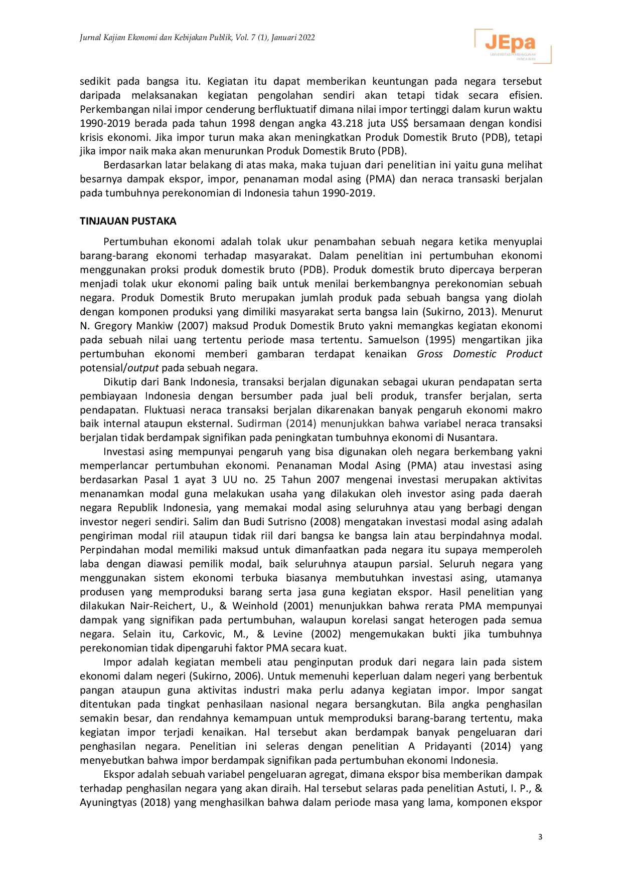 JURIS Faktor Faktor yang Mempengaruhi Pertumbuhan Ekonomi di Indonesia Tahun 1990 2019