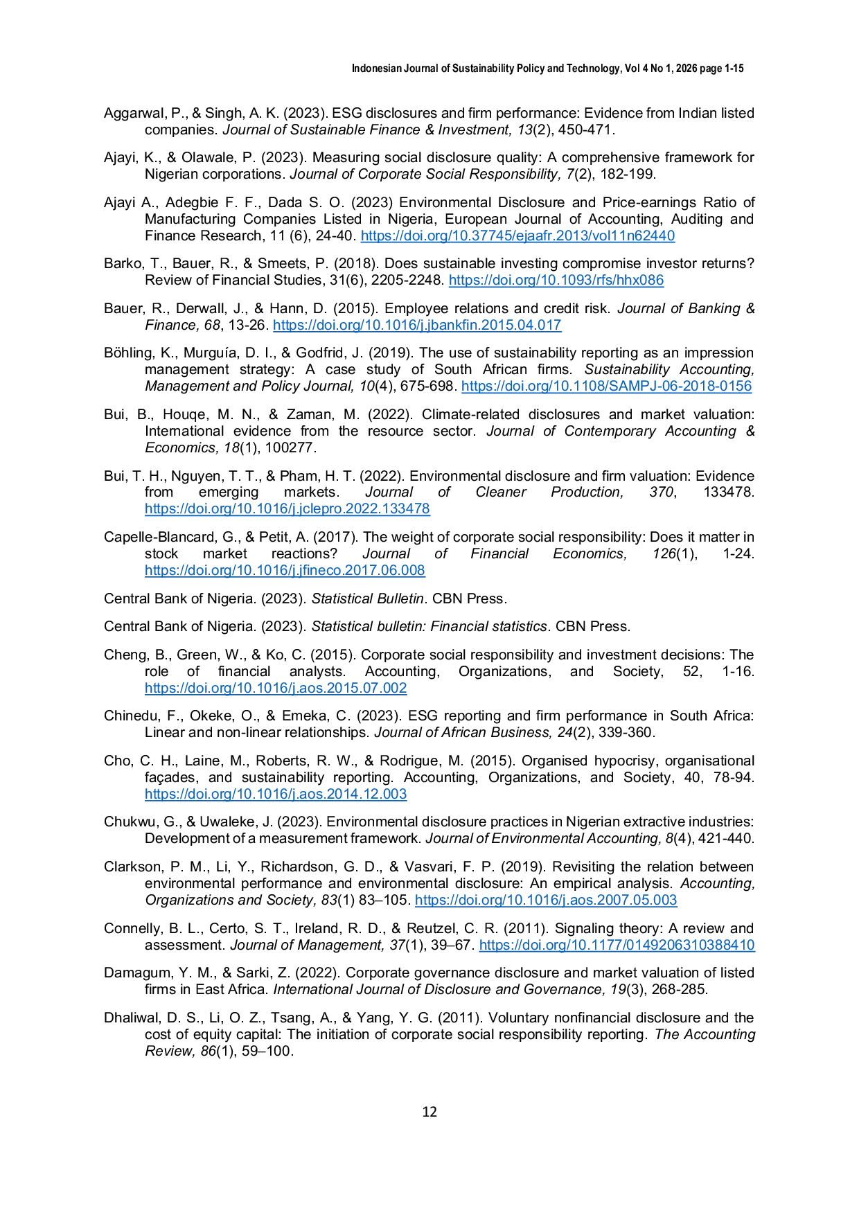 JURIS Sustainability Reporting and Investors Perception Evidence from Selected Sectors in Nigeria
