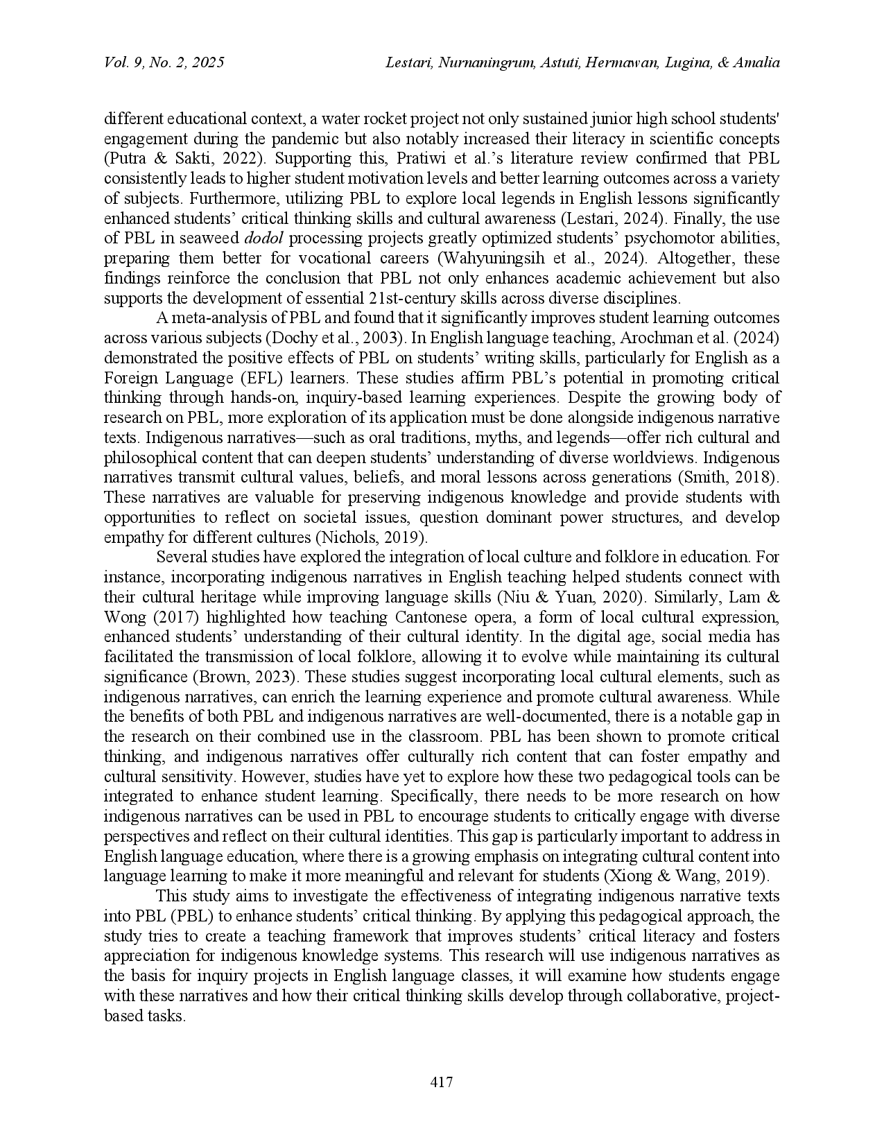 juris Writing Indigenous Narratives Through Project Based Learning Promoting Students Critical Thinking in an EFL Classroom