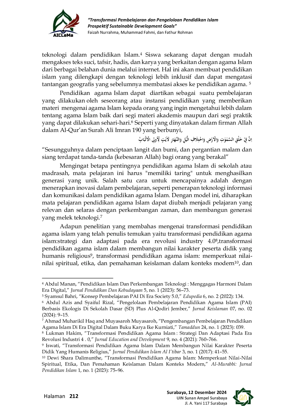 JURIS Transformasi Pendidikan Agama Islam Di Era Digital Membangun Generasi Muslim Yang Melek Teknologi