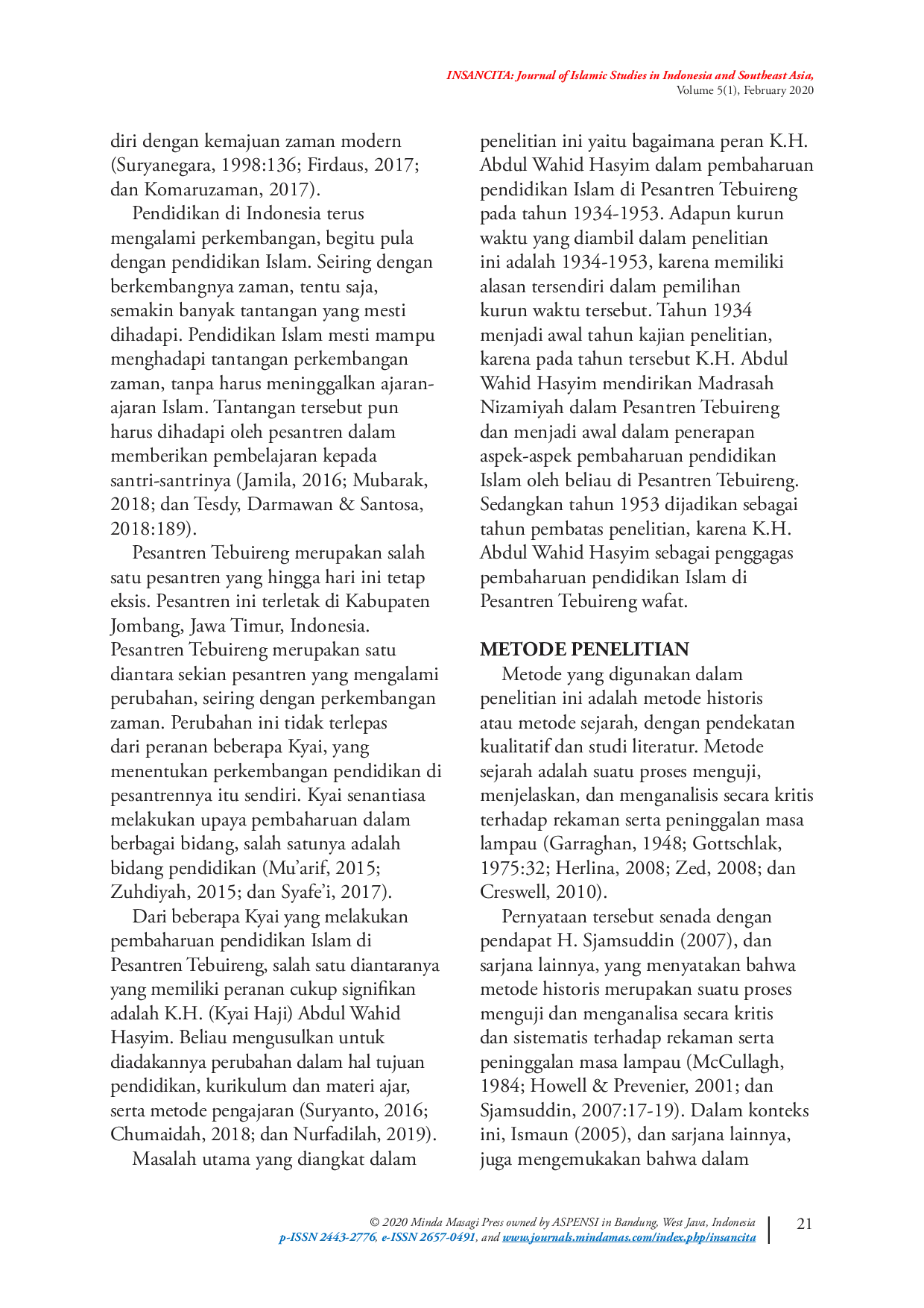 JURIS Peranan K H Abdul Wahid Hasyim dalam Pembaharuan Pendidikan Islam di Pesantren Tebuireng Jombang Jawa Timur Indonesia 1934 1953