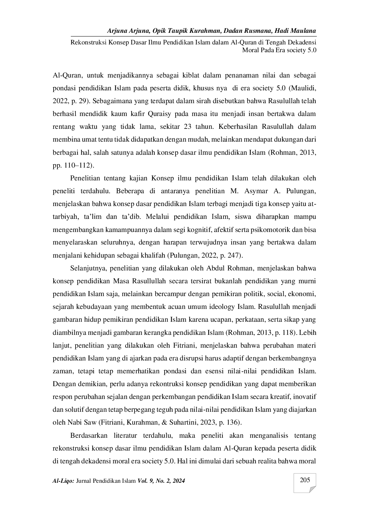 JURIS Rekonstruksi konsep dasar ilmu pendidikan Islam dalam Al Quran di tengah dekadensi moral pada era society 5 0