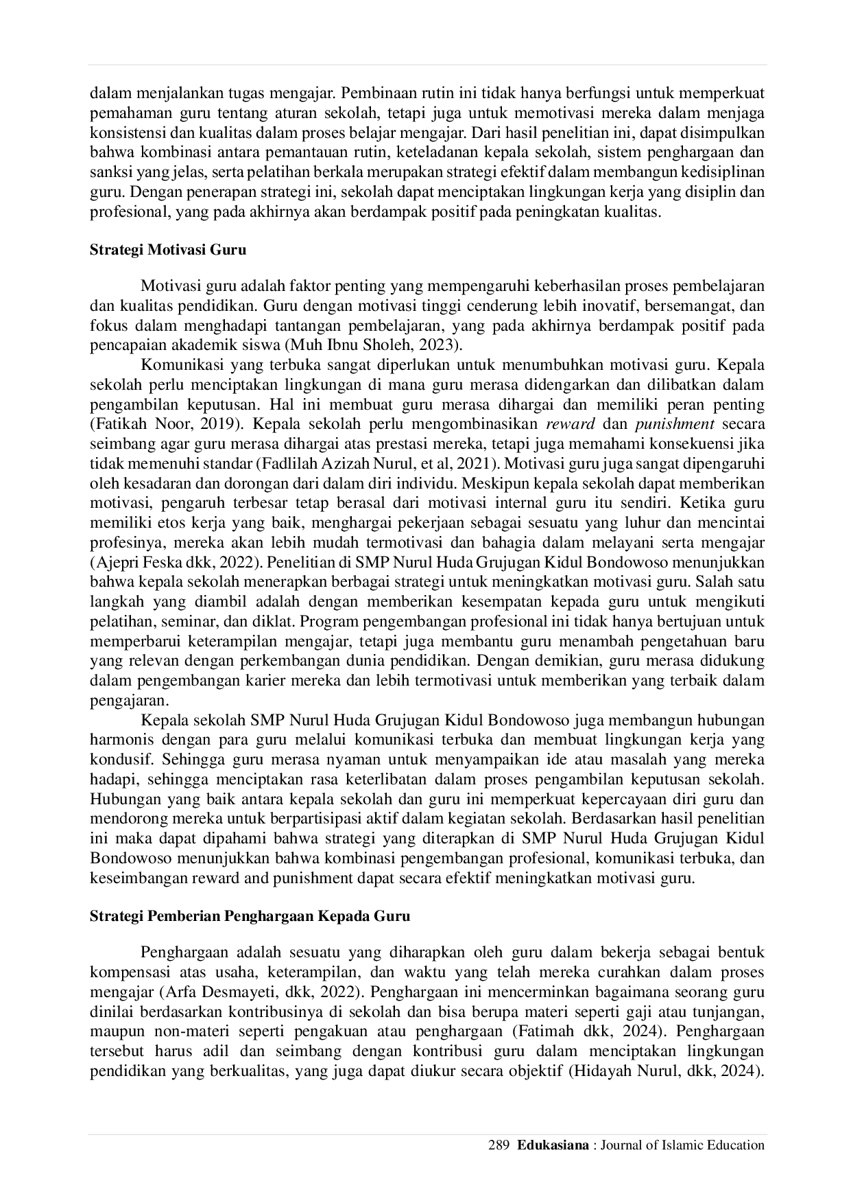 JURIS Principal s Strategy in Improving Teacher Performance at Nurul Huda Middle School Grujugan Kidul Bondowoso