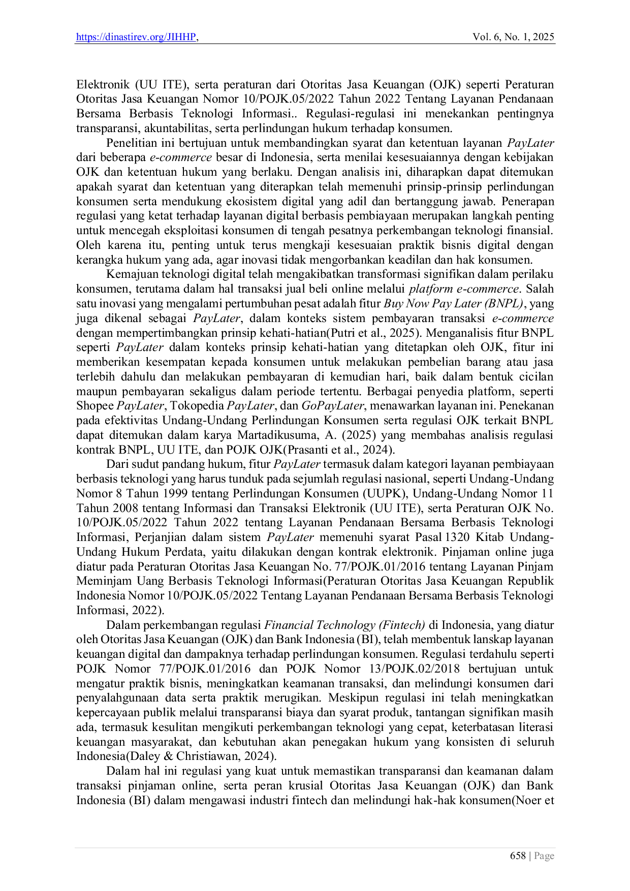 JURIS Perbandingan Regulasi Syarat dan Ketentuan pada Fitur PayLater di E Commerce yang sesuai Kebijakan OJK dan Undang Undang