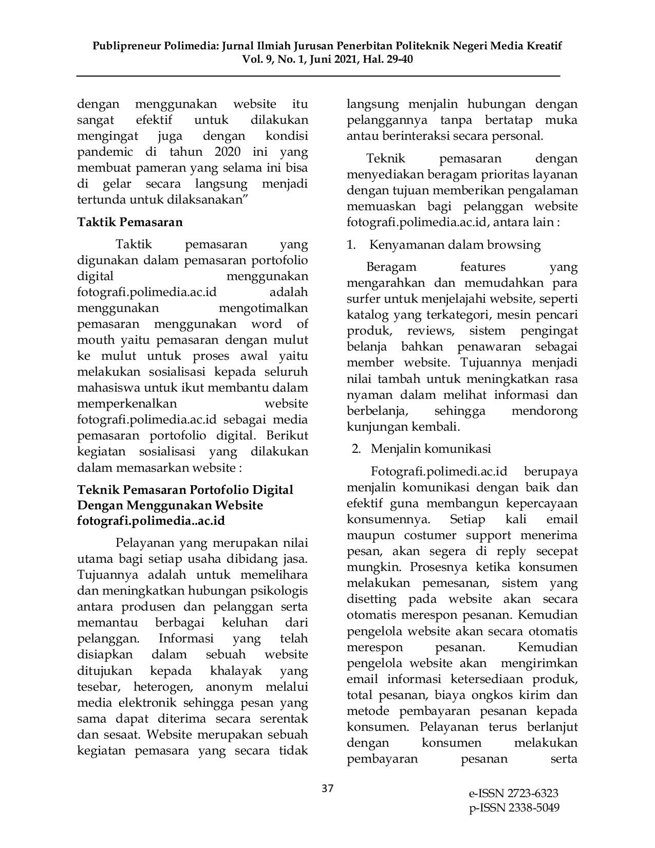 JURIS Digital Portfolio Marketing Techniques Using New Media in Photography Study at Politeknik Negeri Media Kreatif