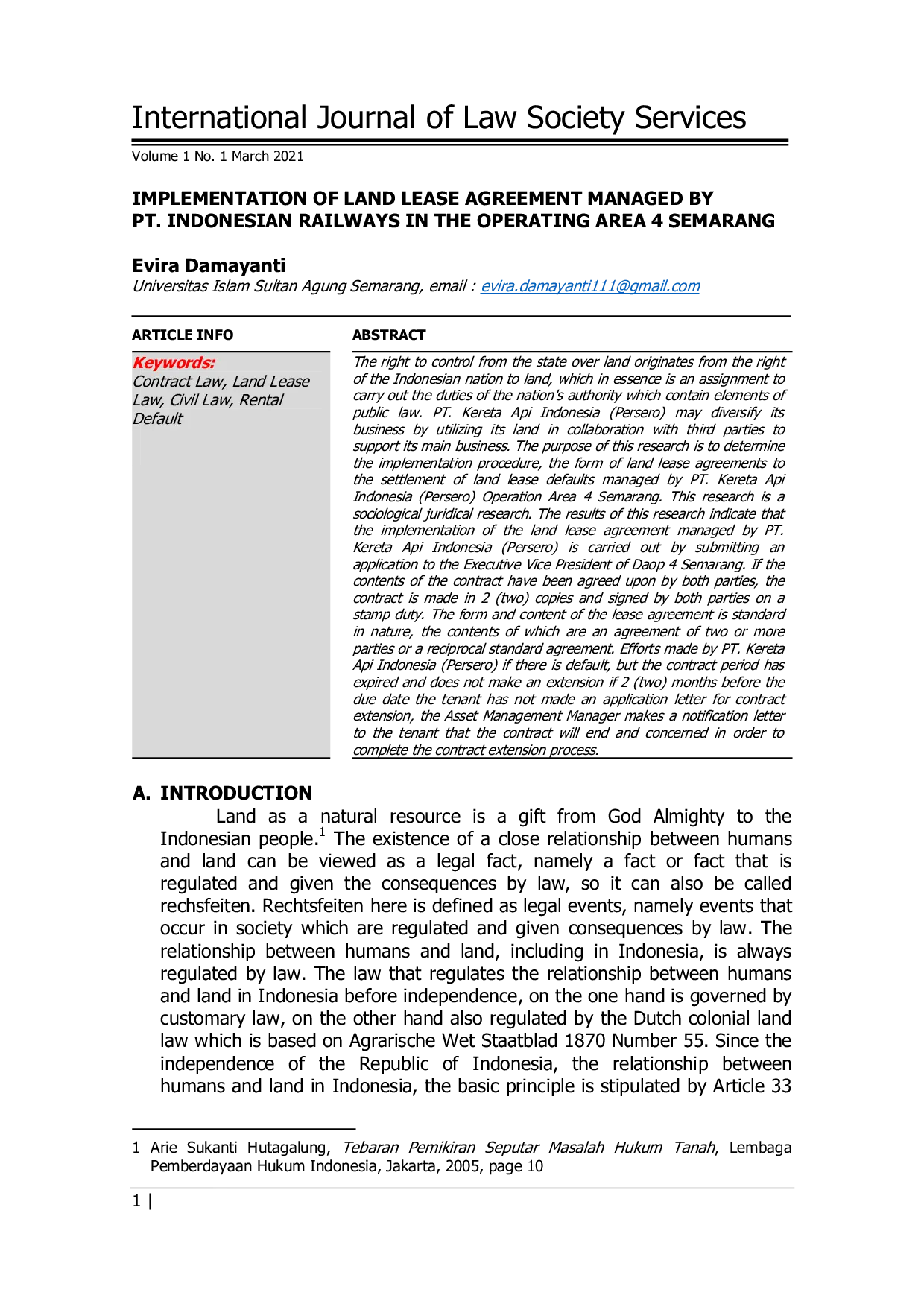 JURIS IMPLEMENTATION OF LAND LEASE AGREEMENT MANAGED BY PT INDONESIAN RAILWAYS IN THE OPERATING AREA 4 SEMARANG