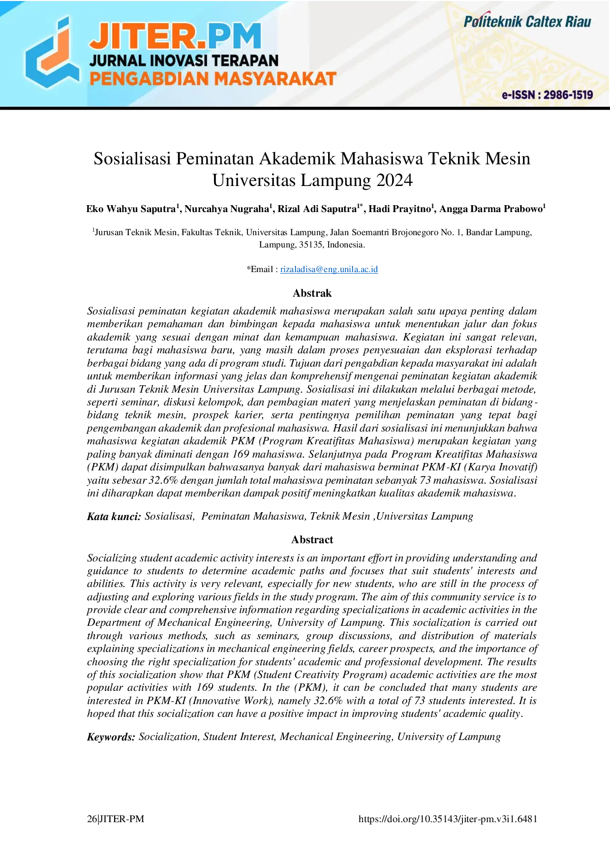 JURIS The Sosialisasi Peminatan Akademik Mahasiswa Teknik Mesin Universitas Lampung 2024