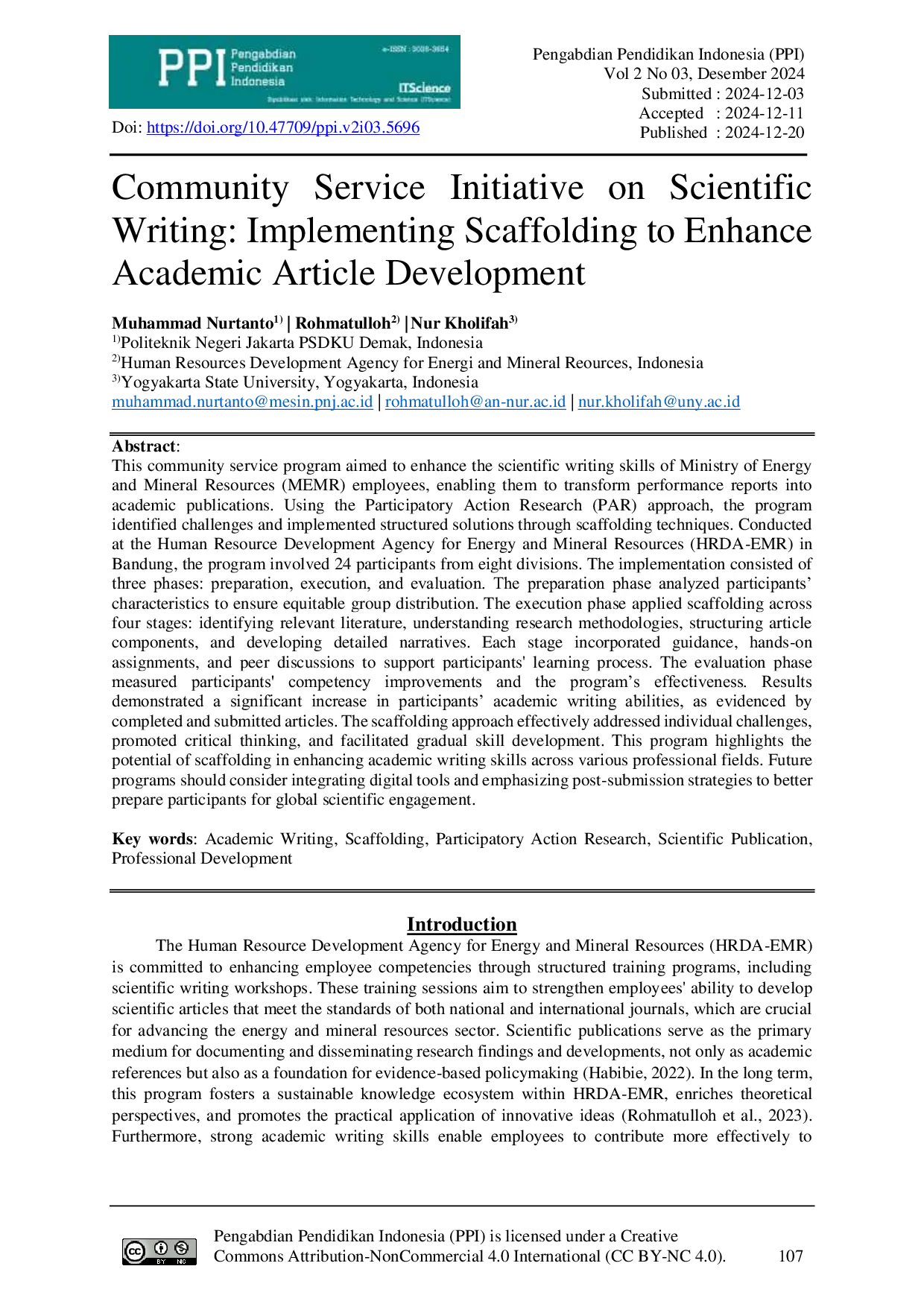 JURIS Community Service Initiative on Scientific Writing Implementing Scaffolding to Enhance Academic Article Development