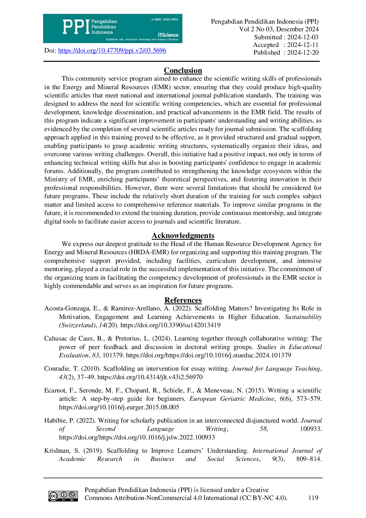JURIS Community Service Initiative on Scientific Writing Implementing Scaffolding to Enhance Academic Article Development