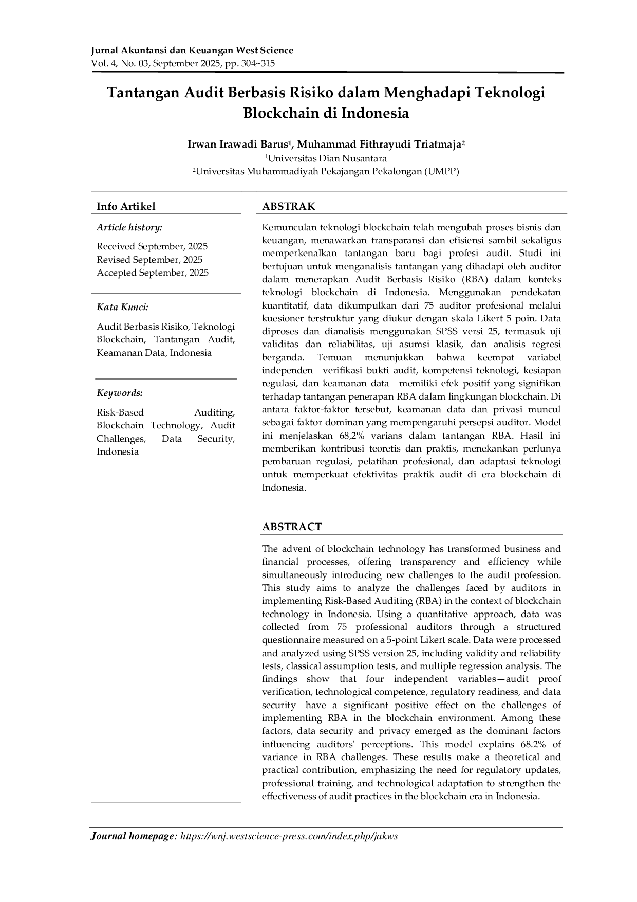 JURIS Tantangan Audit Berbasis Risiko dalam Menghadapi Teknologi Blockchain di Indonesia