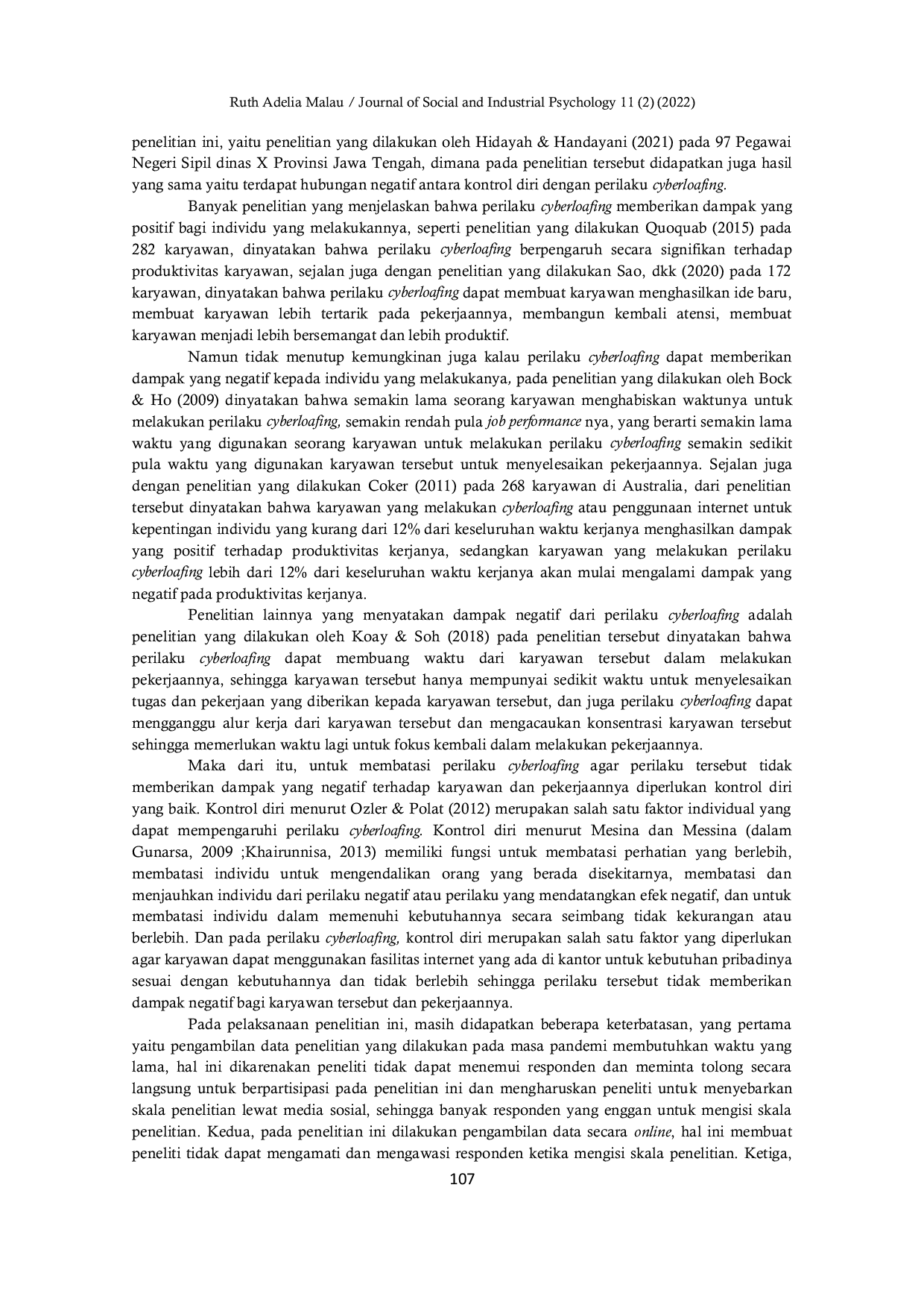 JURIS Kontrol Diri dan Perilaku Cyberloafing pada Karyawan Generasi Z