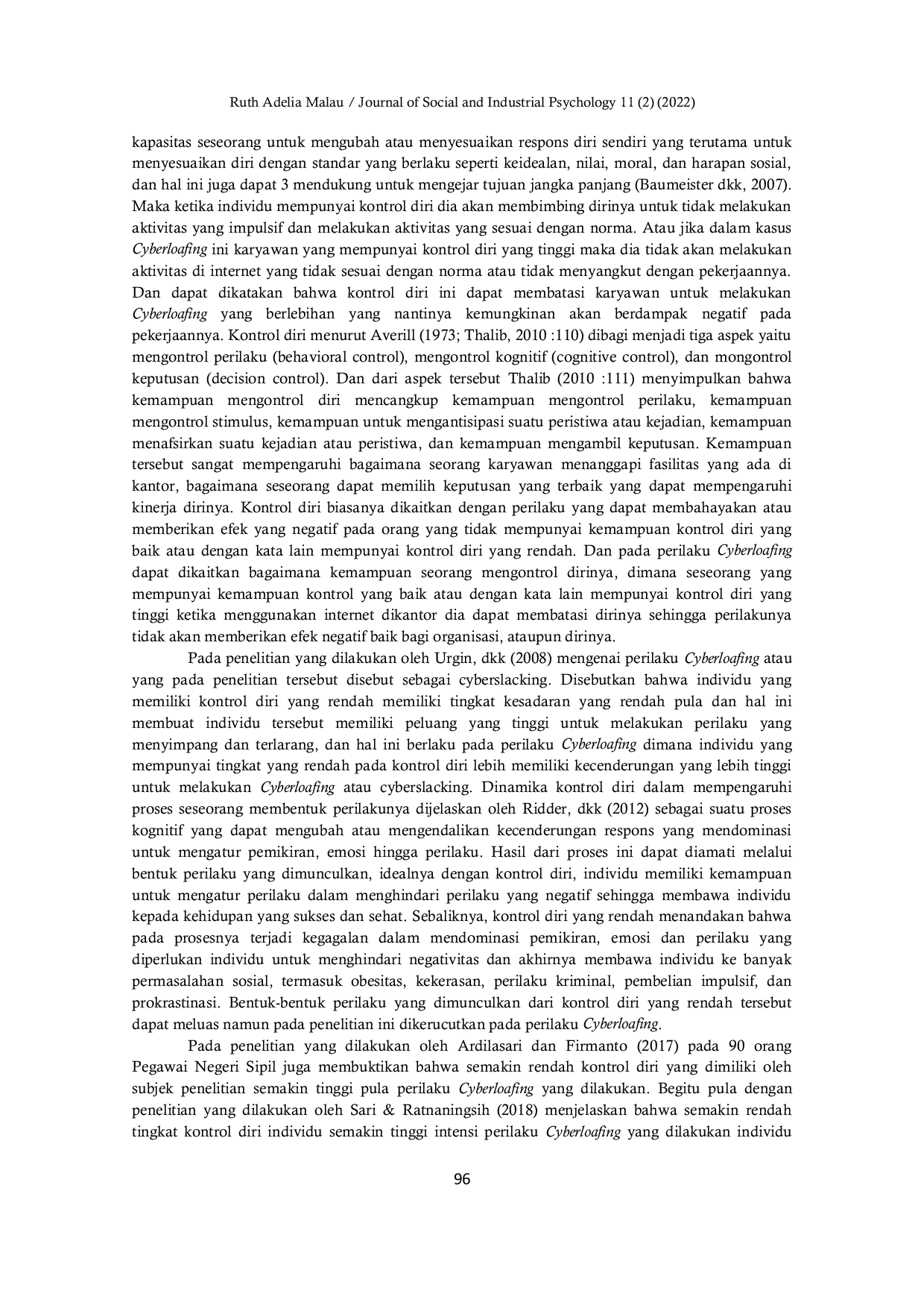 JURIS Kontrol Diri dan Perilaku Cyberloafing pada Karyawan Generasi Z