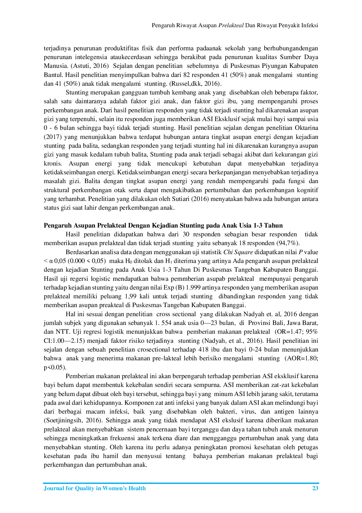 JURIS Pengaruh Riwayat Asupan Prelakteal dan Riwayat Penyakit Infeksi terhadap kejadian Stunting pada Anak Usia 1 3 Tahun di Puskesmas Tangeban Kabupaten Banggai