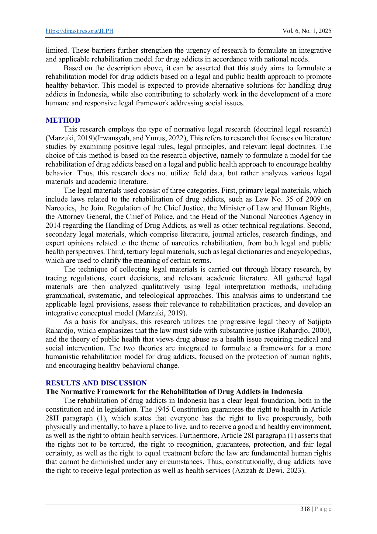 JURIS Model Rehabilitation of Drug Addicts Based on Legal and Community Health Approaches to Promote Healthy Behavior