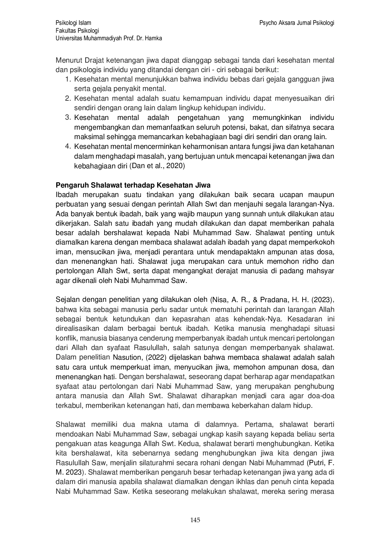 JURIS Menganalisis Pengaruh Shalawat Terhadap Ketenangan Jiwa Pendekatan Psikologis dan Spiritual