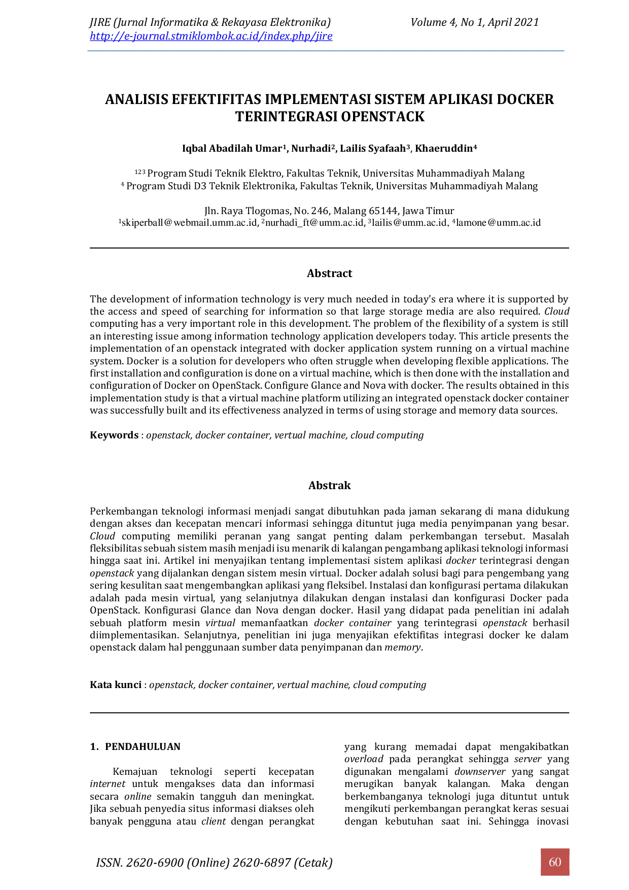JURIS Analysis Of The Effectiveness Of Implementing Docker Application System Integrated With OpenStack