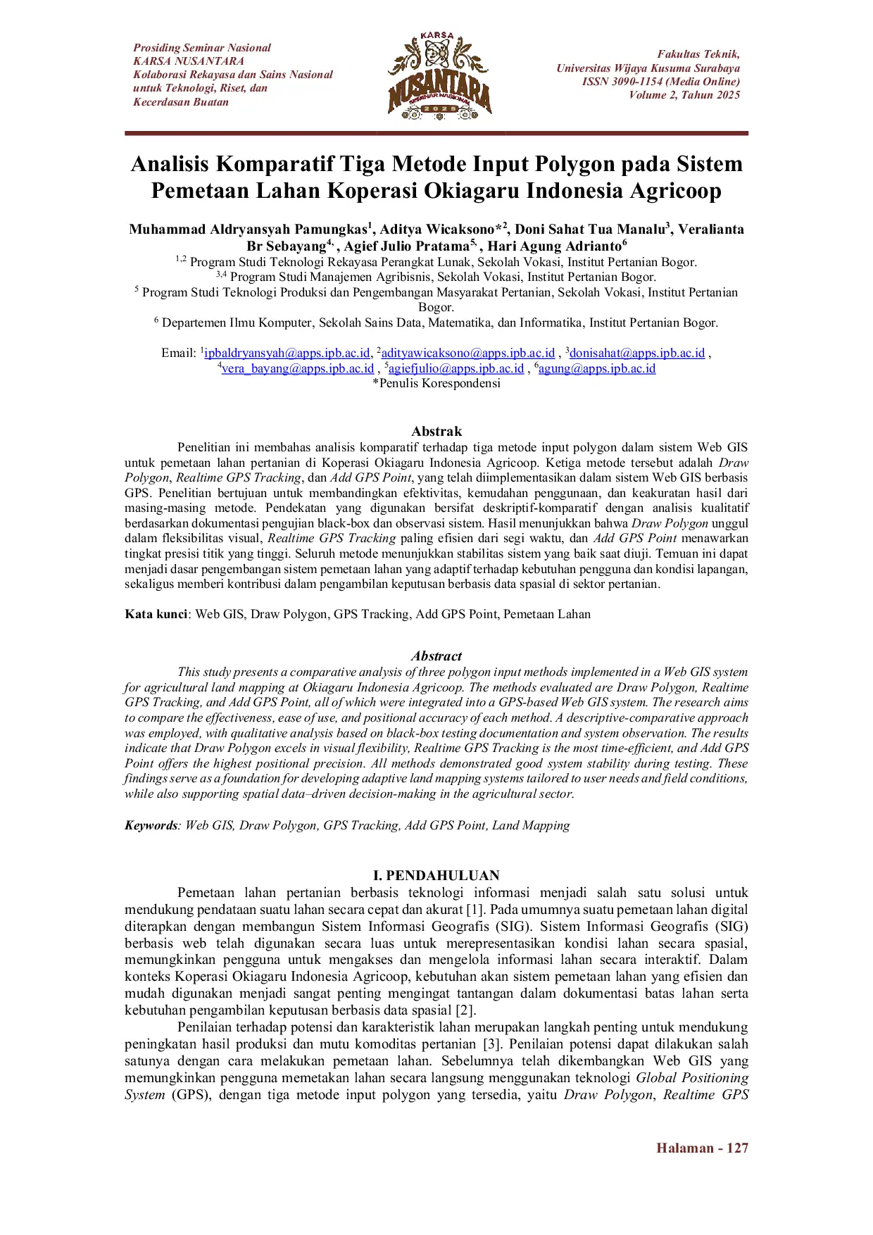JURIS Analisis Komparatif Tiga Metode Input Polygon pada Sistem Pemetaan Lahan Koperasi Okiagaru Indonesia Agricoop