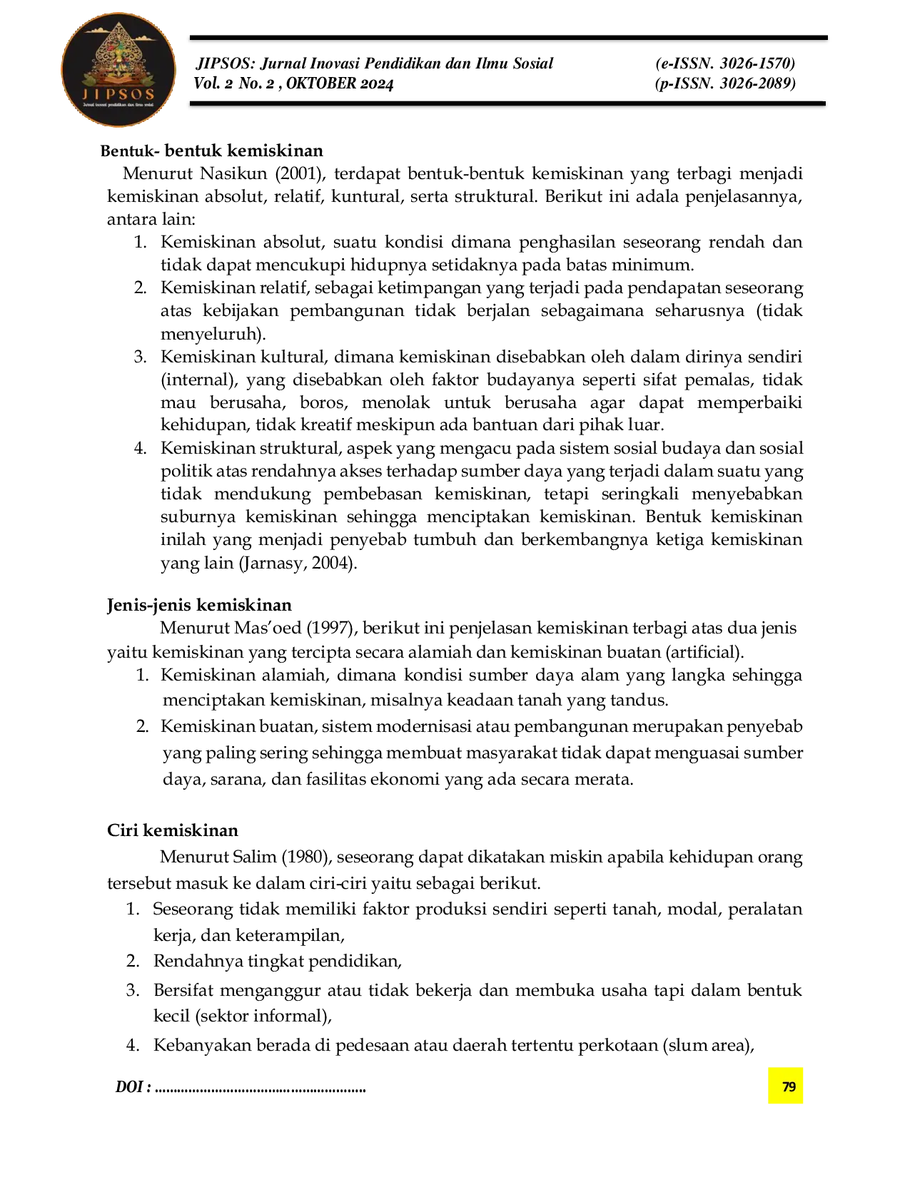 JURIS Kemiskinan Sebagai Masalah Sosial Berdasarkan Pandangan Kehidupan Sosial Mahasiswa Pendidikan Sejarah Kelas Palembang