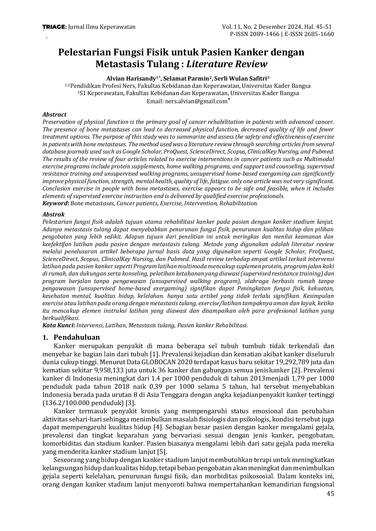 JURIS Pelestarian Fungsi Fisik untuk Pasien Kanker dengan Metastasis Tulang Literature Review