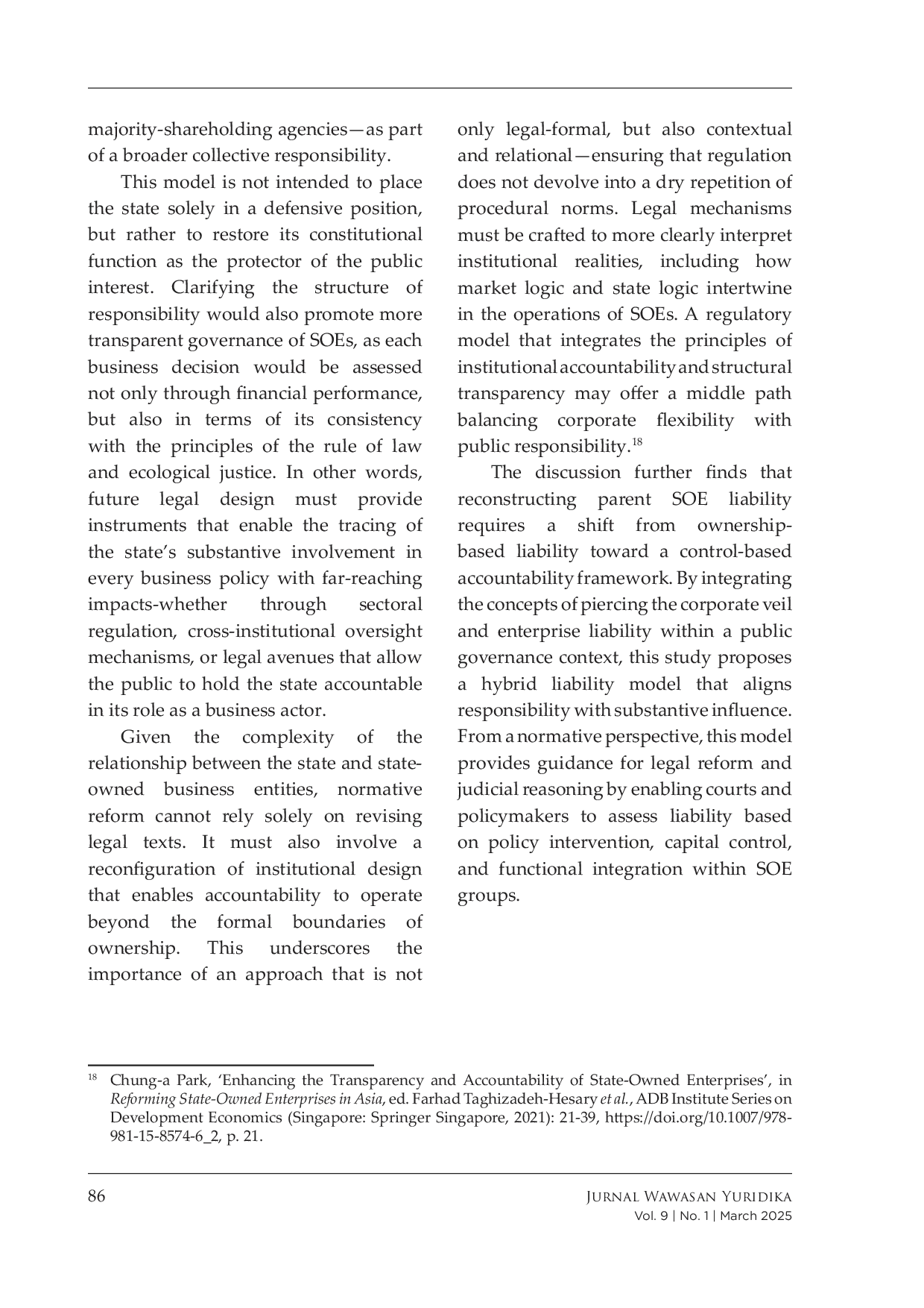 JURIS Parent Corporation Liability For Losses of State Owned Enterprise Subsidiaries A Substantive Control and Public Accountability Approach