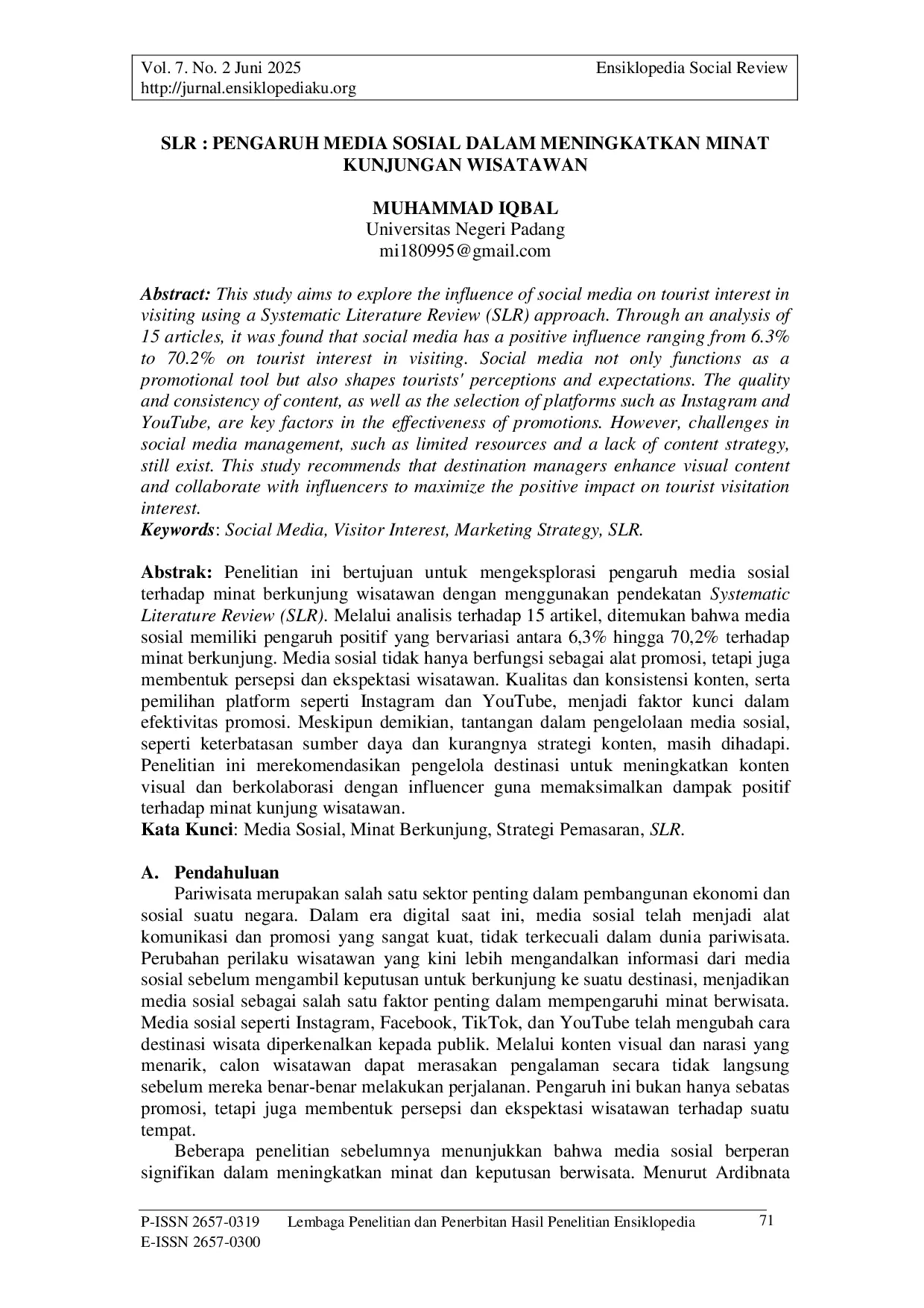 JURIS Slr Pengaruh Media Sosial Dalam Meningkatkan Minat Kunjungan Wisatawan
